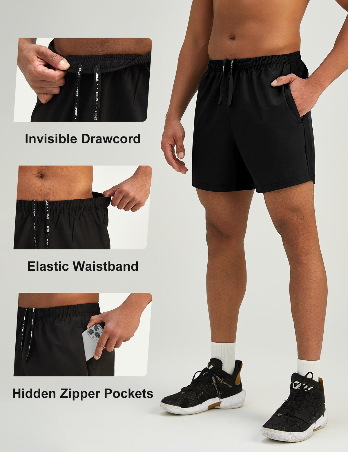 Pesfix Mens 7'' Lightweight Athletic Shorts Quick Dry Gym Workout Running Shorts with Zipper Pockets