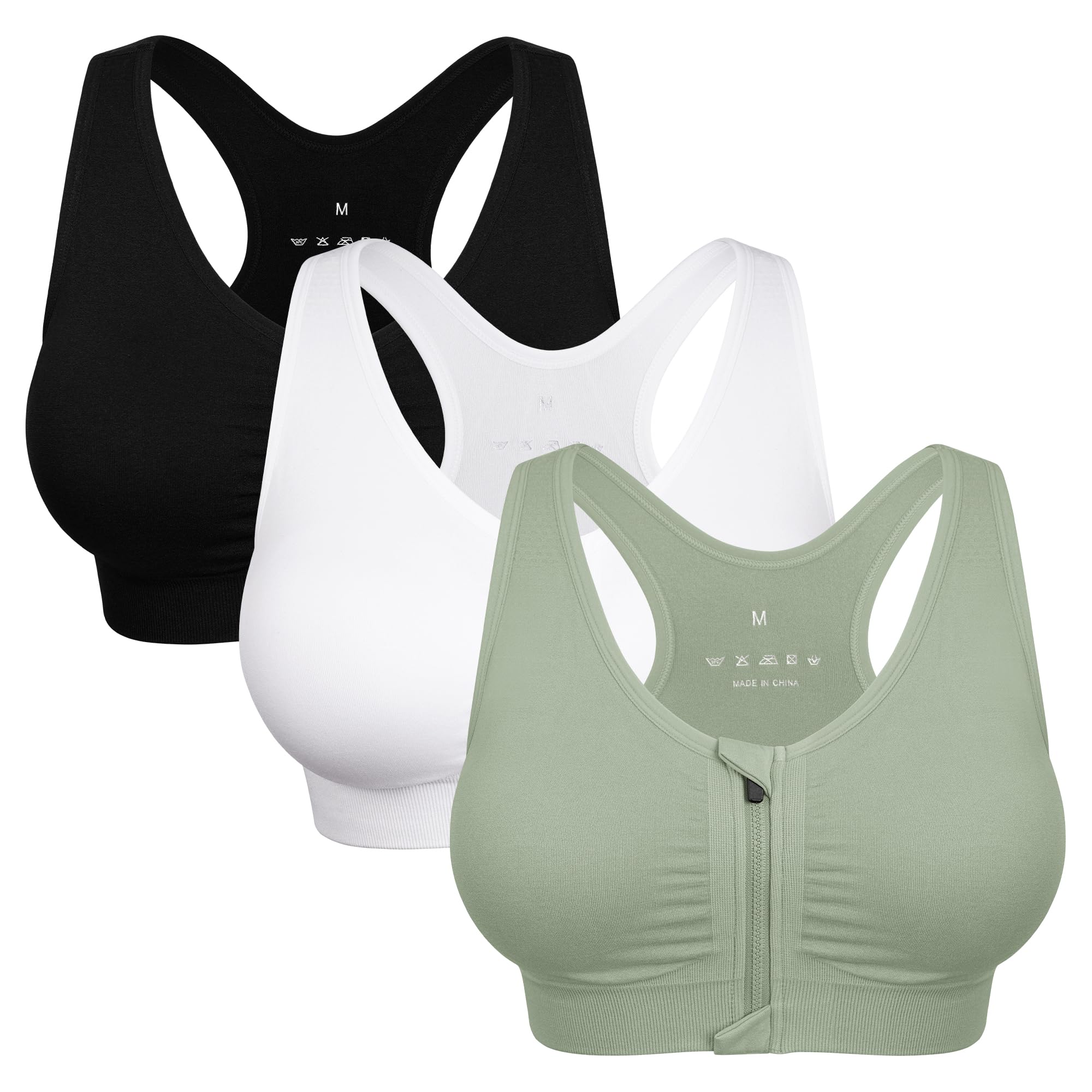 Women's Wireless Zip-Front Sports Bra for Workout Support