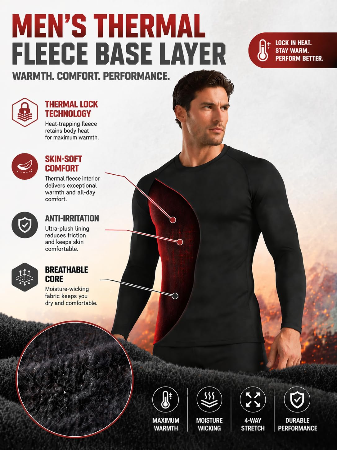 Men's Multi-Pack Fleece-Lined Thermal Compression Shirts