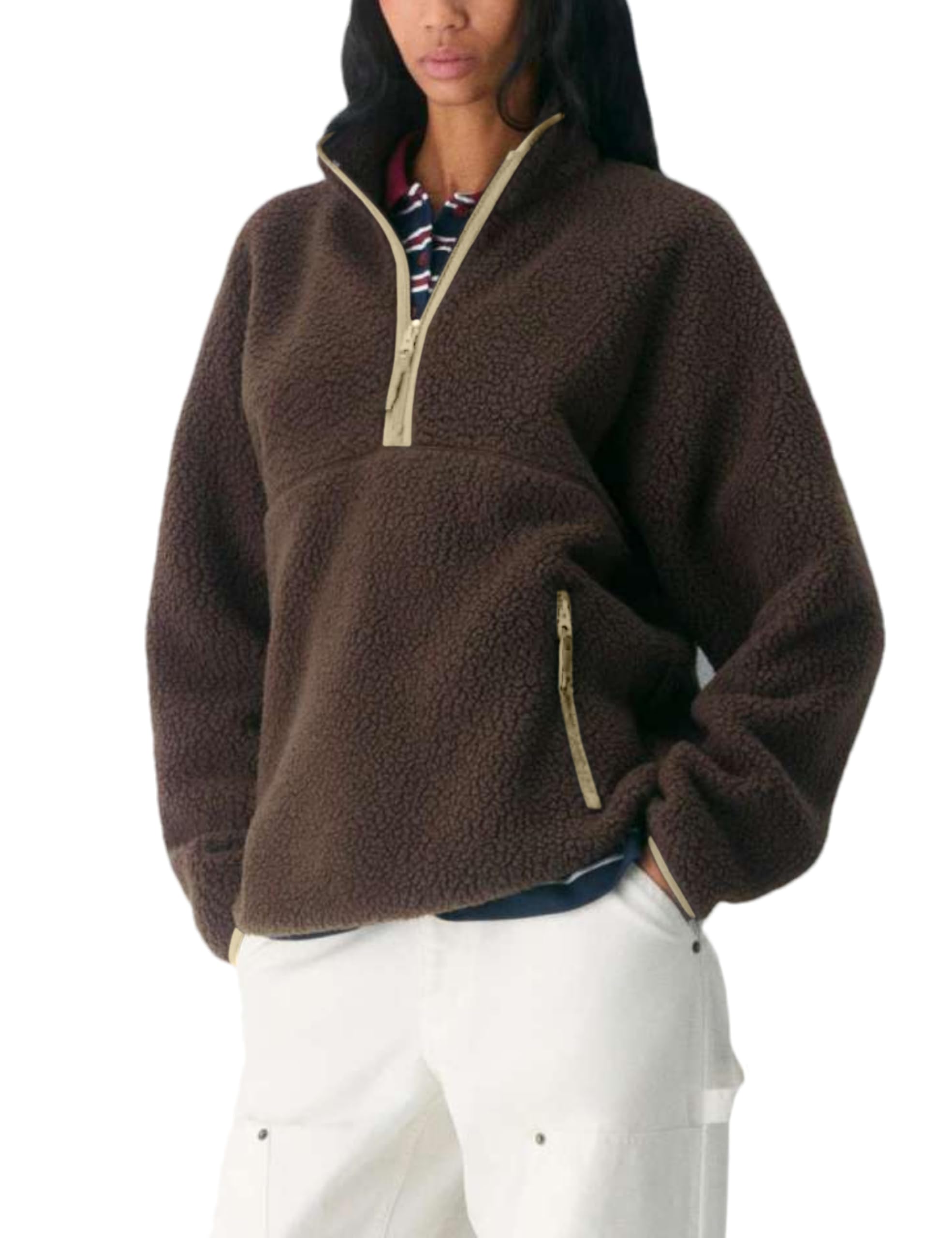 Women's Quarter-Zip Sherpa Fleece Pullover Jacket
