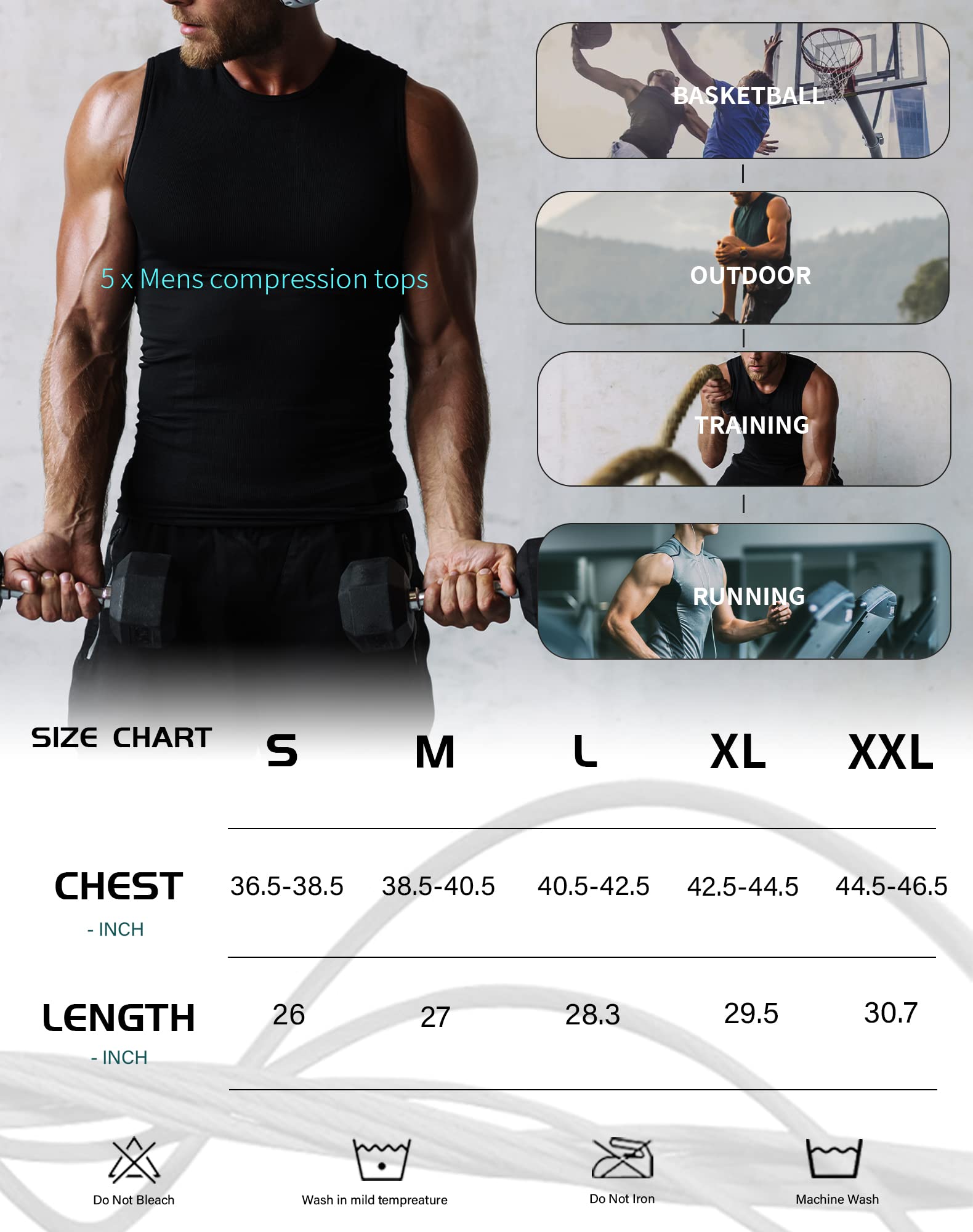 Men's 5-Pack Sleeveless Compression Training Tank Tops