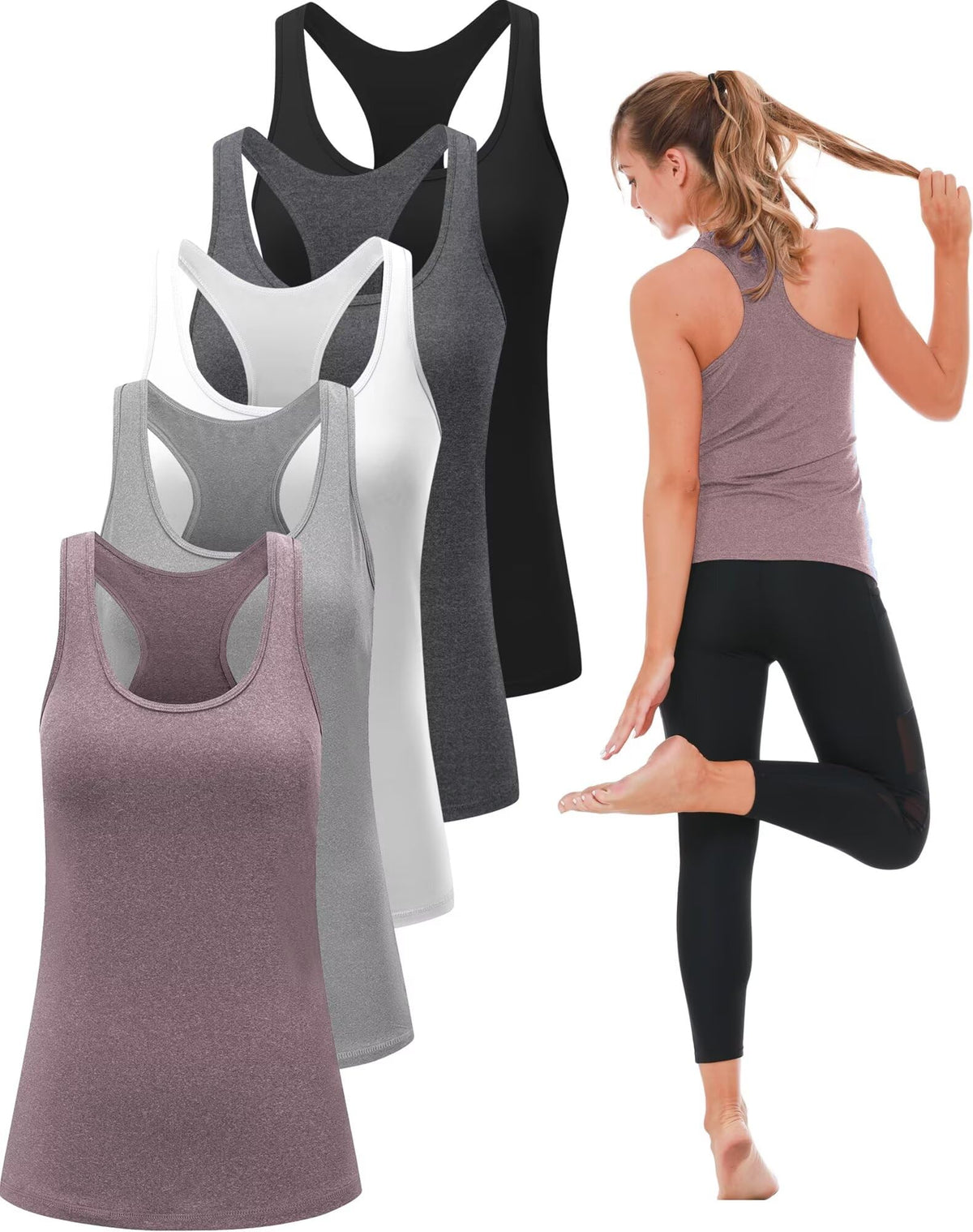 5 Pack Women's Workout Tank Tops Racerback Compression Sleeveless