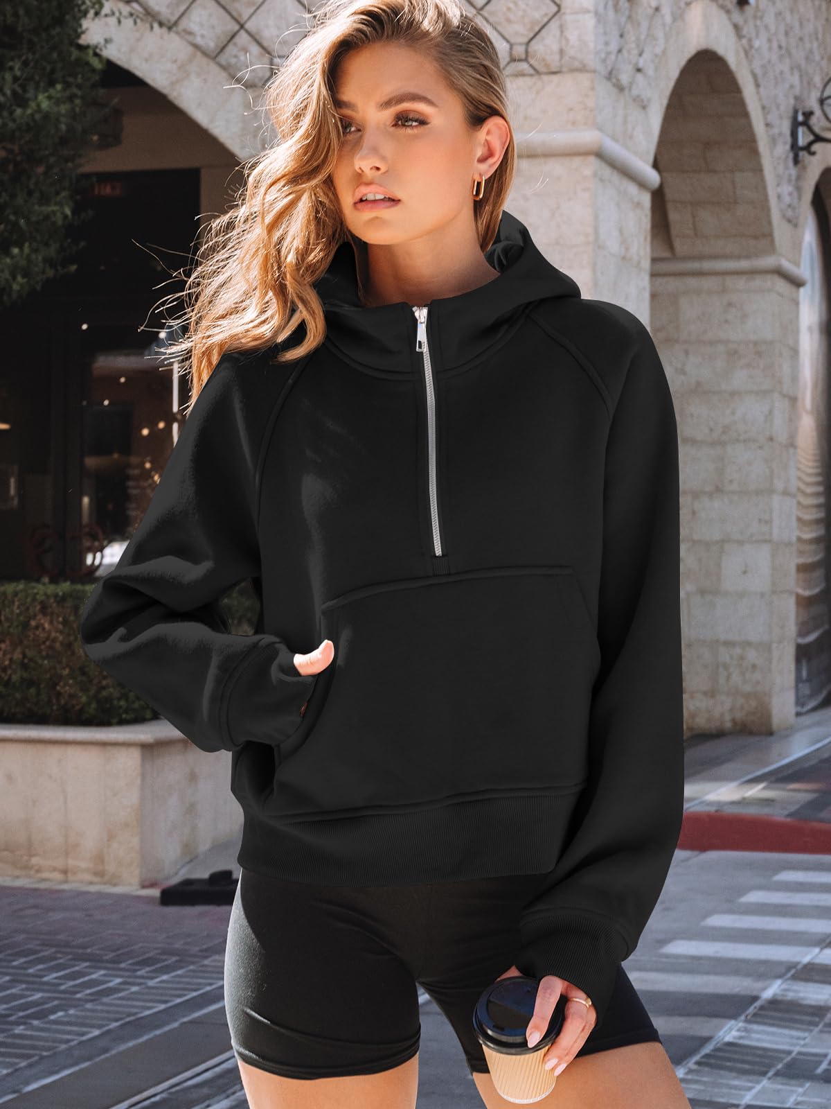 Women's Half-Zip Casual Fleece Pullover Hoodie