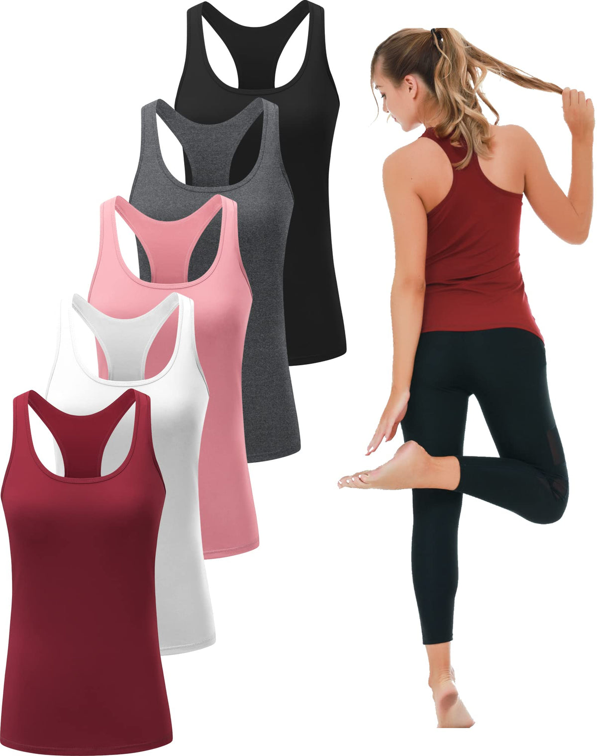 5 Pack Women's Workout Tank Tops Racerback Compression Sleeveless