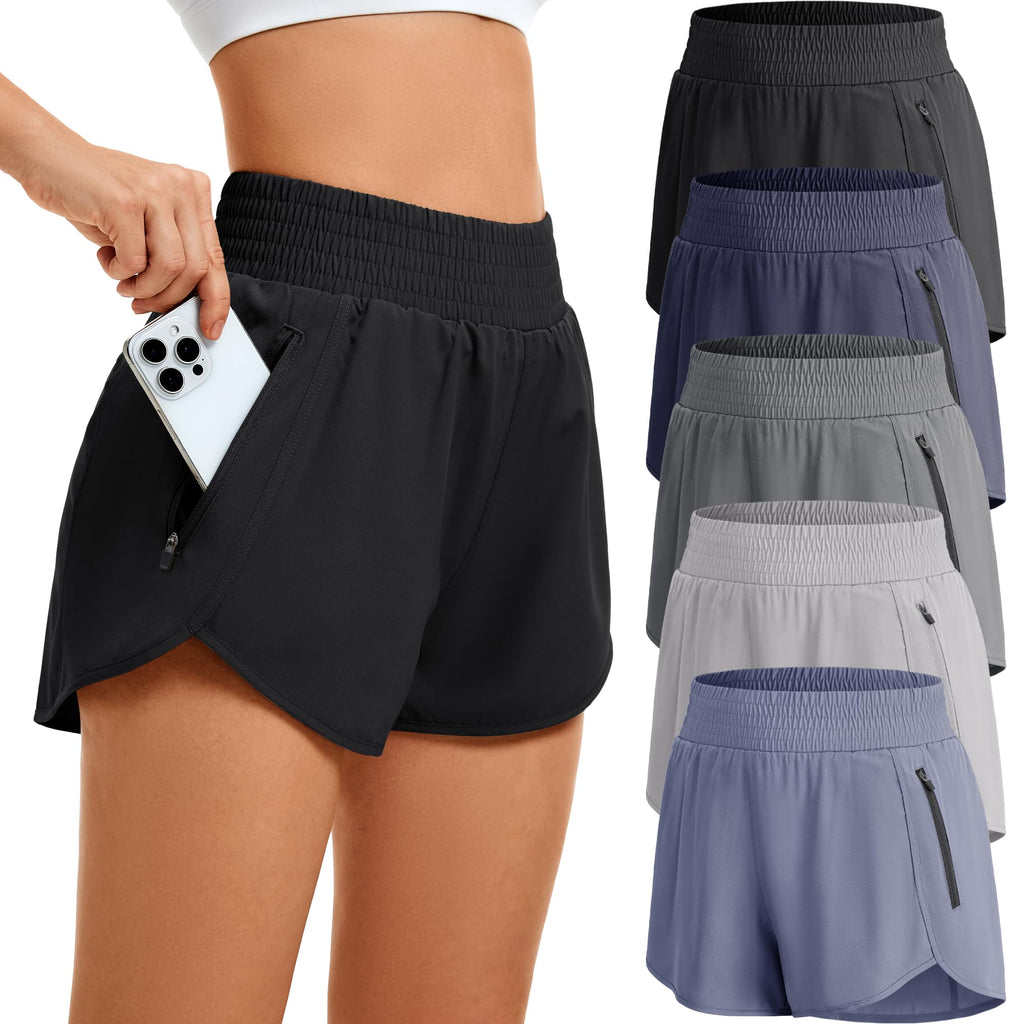 CE' CERDR 5 Pack Women's Athletic Workout Short High Waisted Running Shorts