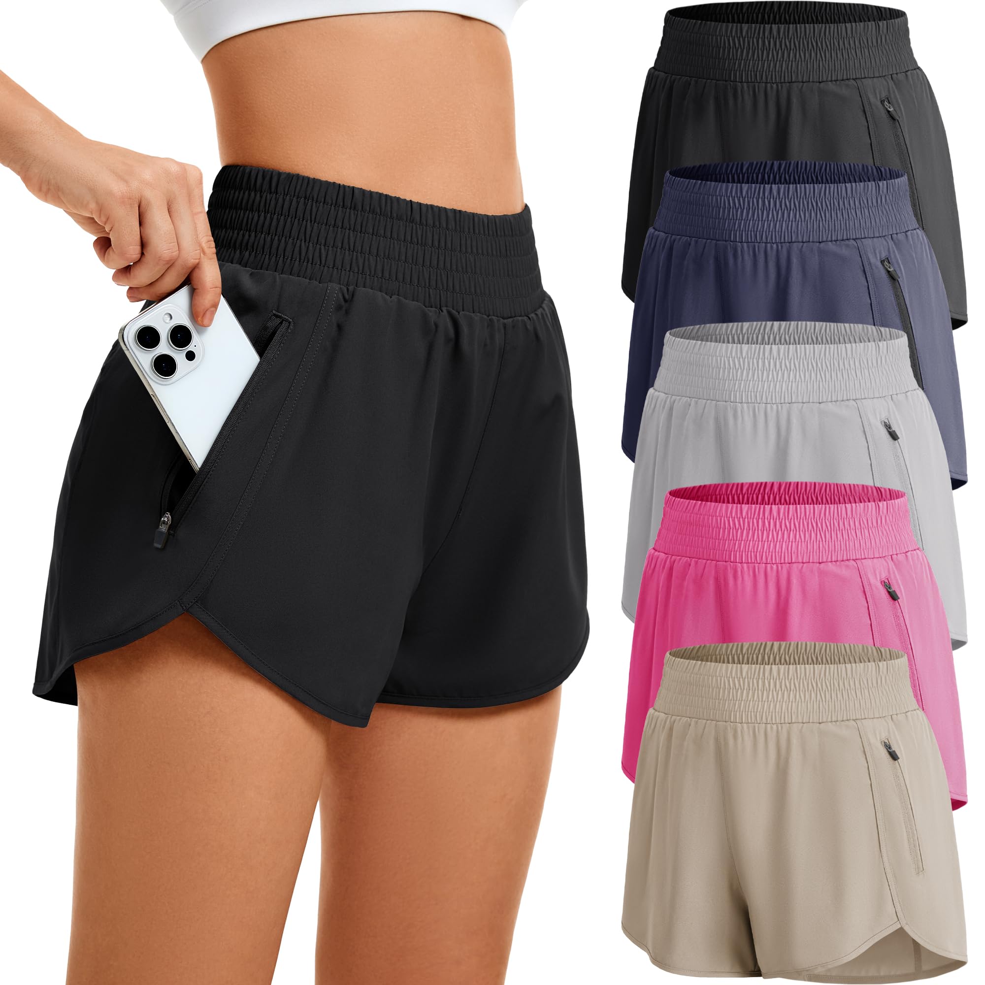 CE' CERDR 5 Pack Women's Athletic Workout Short High Waisted Running Shorts