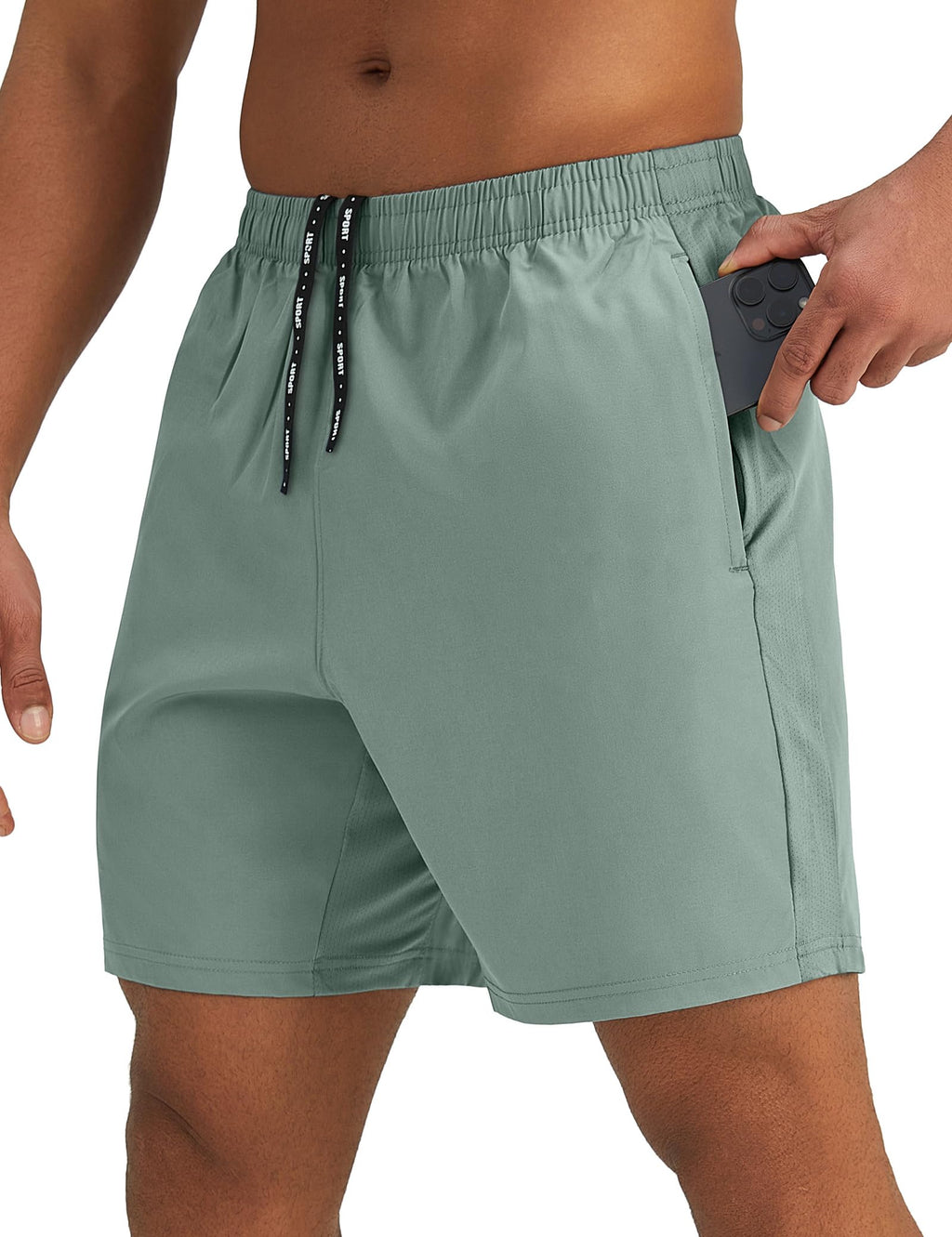 Pesfix Mens 7'' Lightweight Athletic Shorts Quick Dry Gym Workout Running Shorts with Zipper Pockets