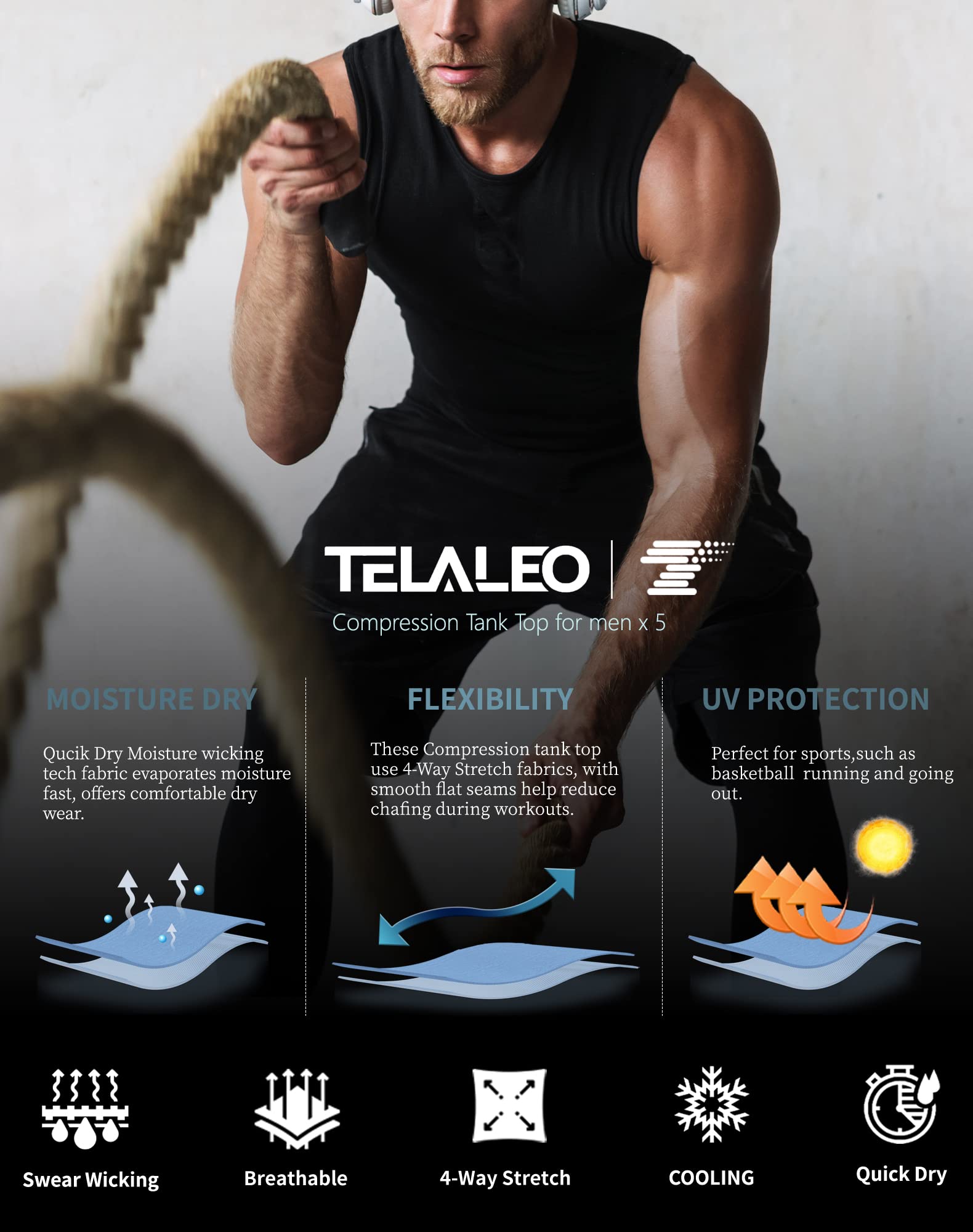 Men's 5-Pack Sleeveless Compression Training Tank Tops