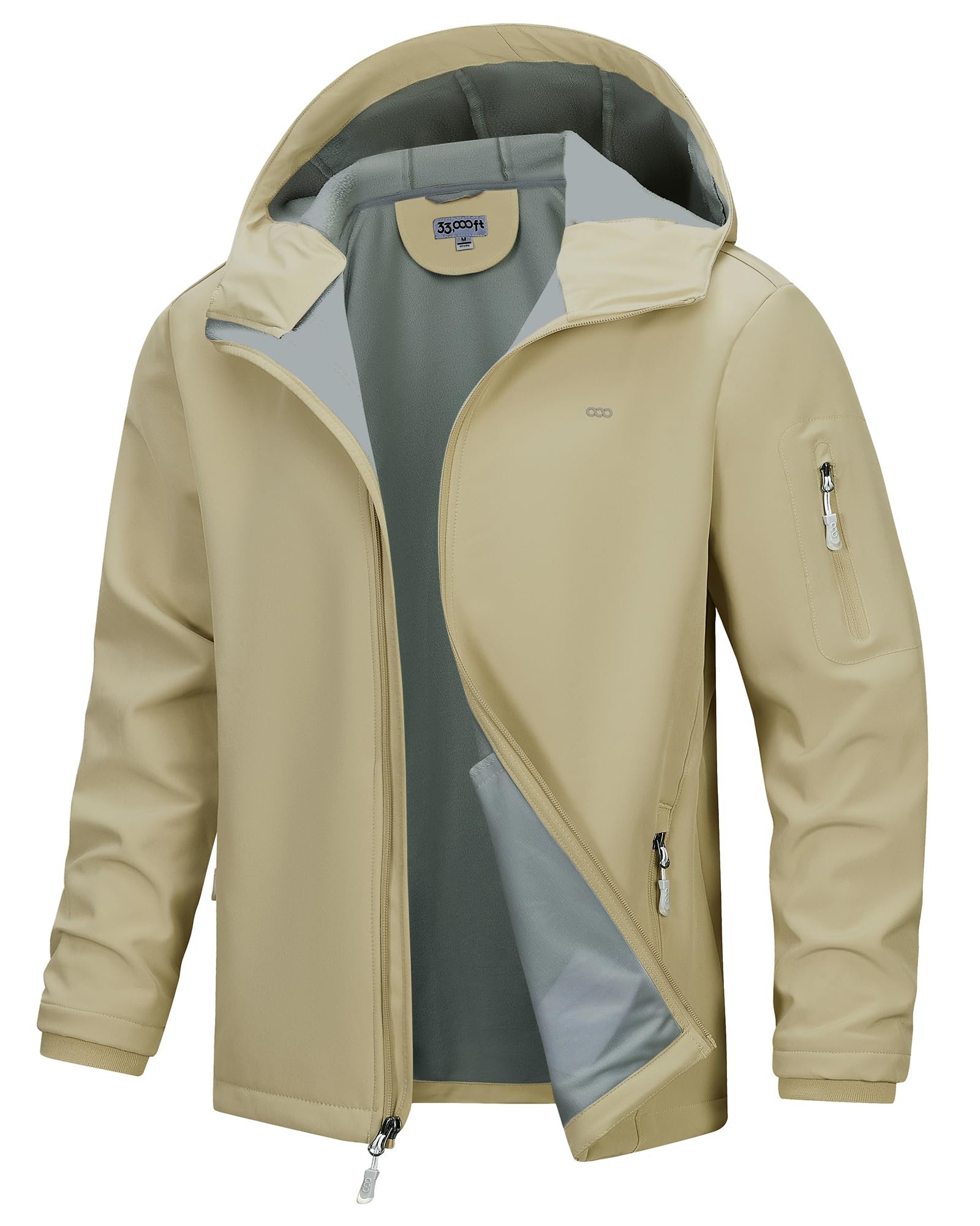 Men's Waterproof Hooded Fleece-Lined Rain Shell Jacket