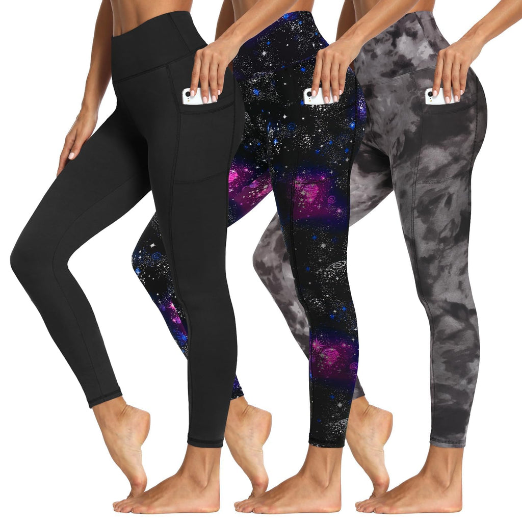Women's 3-Pack High-Waist Tummy-Control Leggings with Pockets