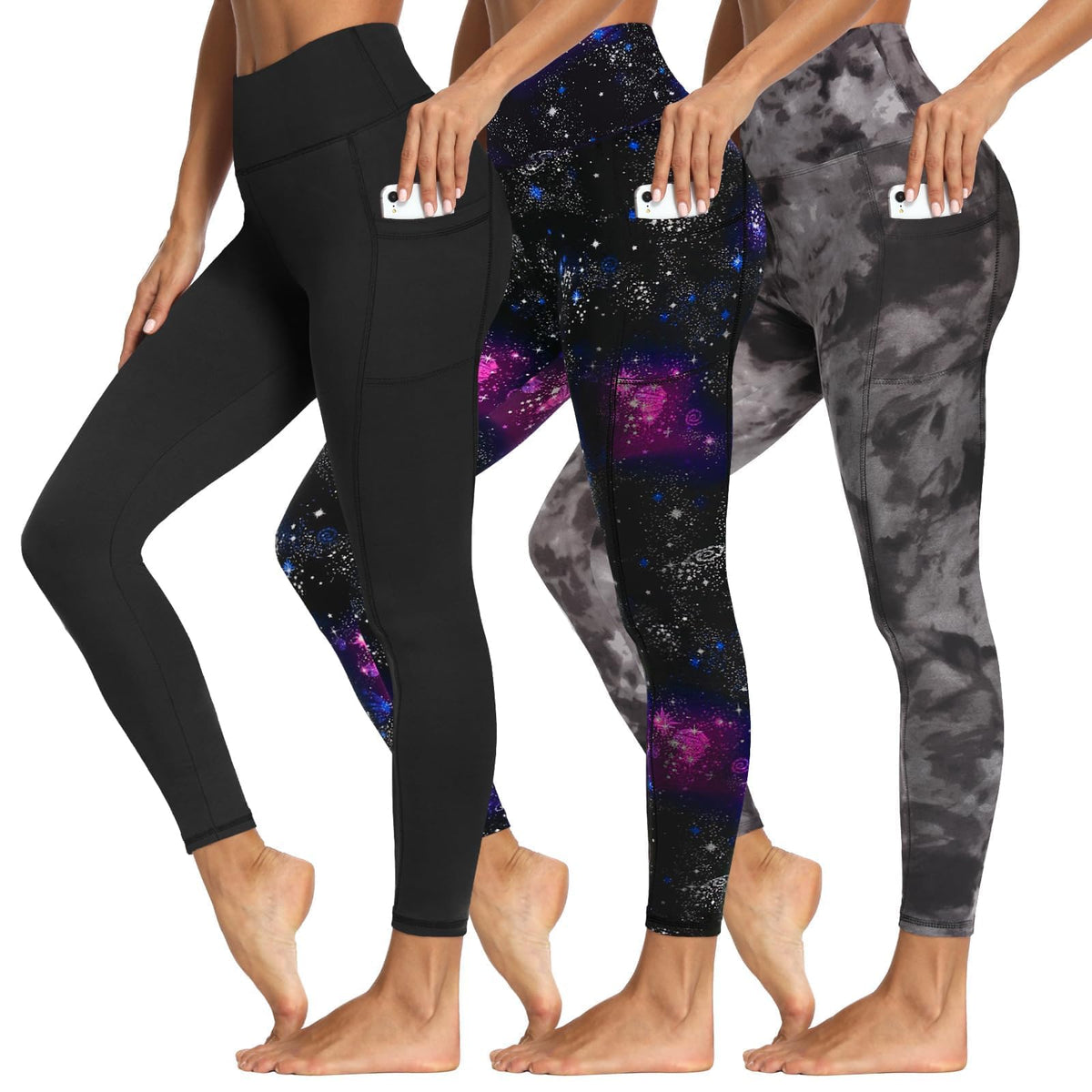 Syrinx 3-Pack High-Waisted Leggings with Pockets for Women, Tummy Control
