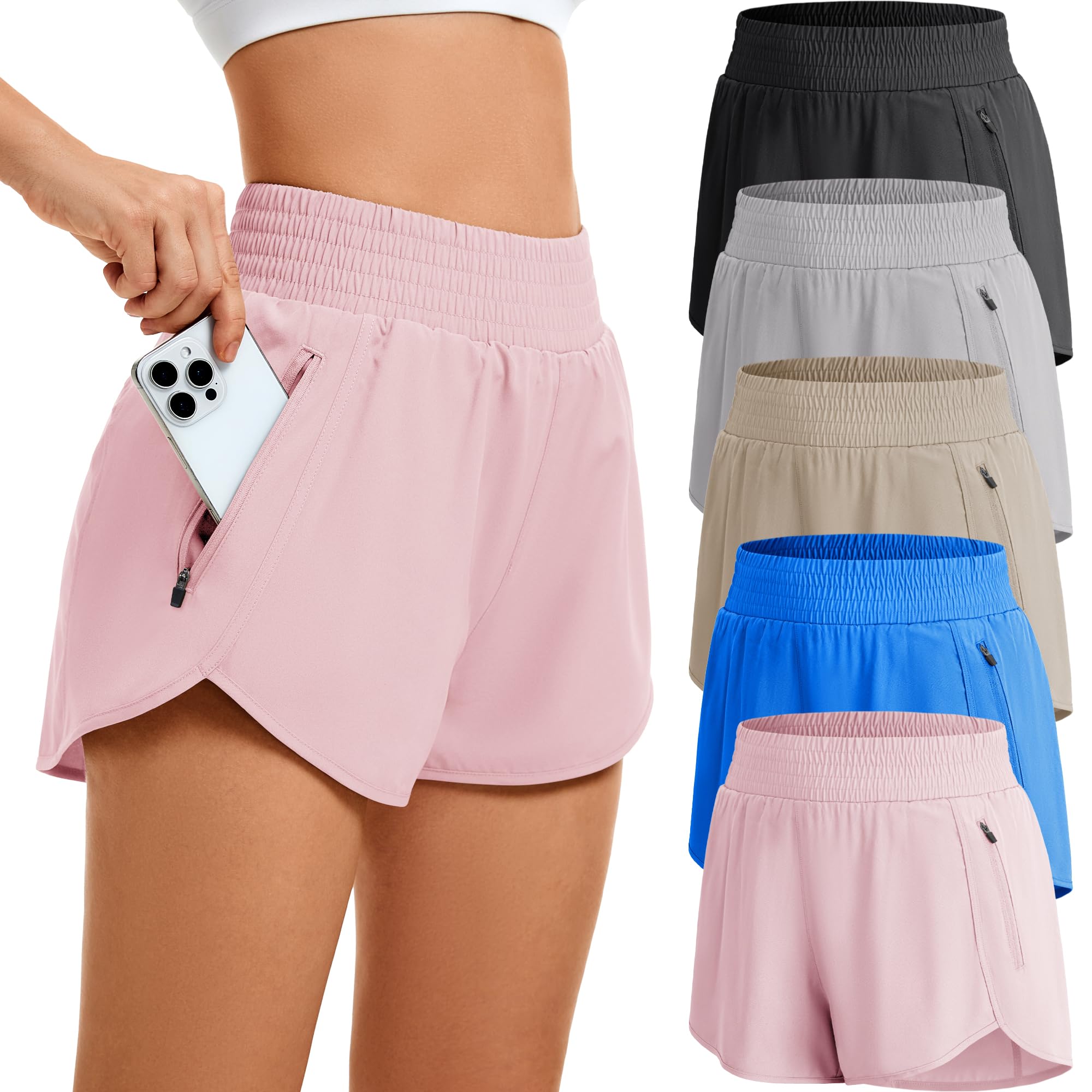 CE' CERDR 5 Pack Women's Athletic Workout Short High Waisted Running Shorts