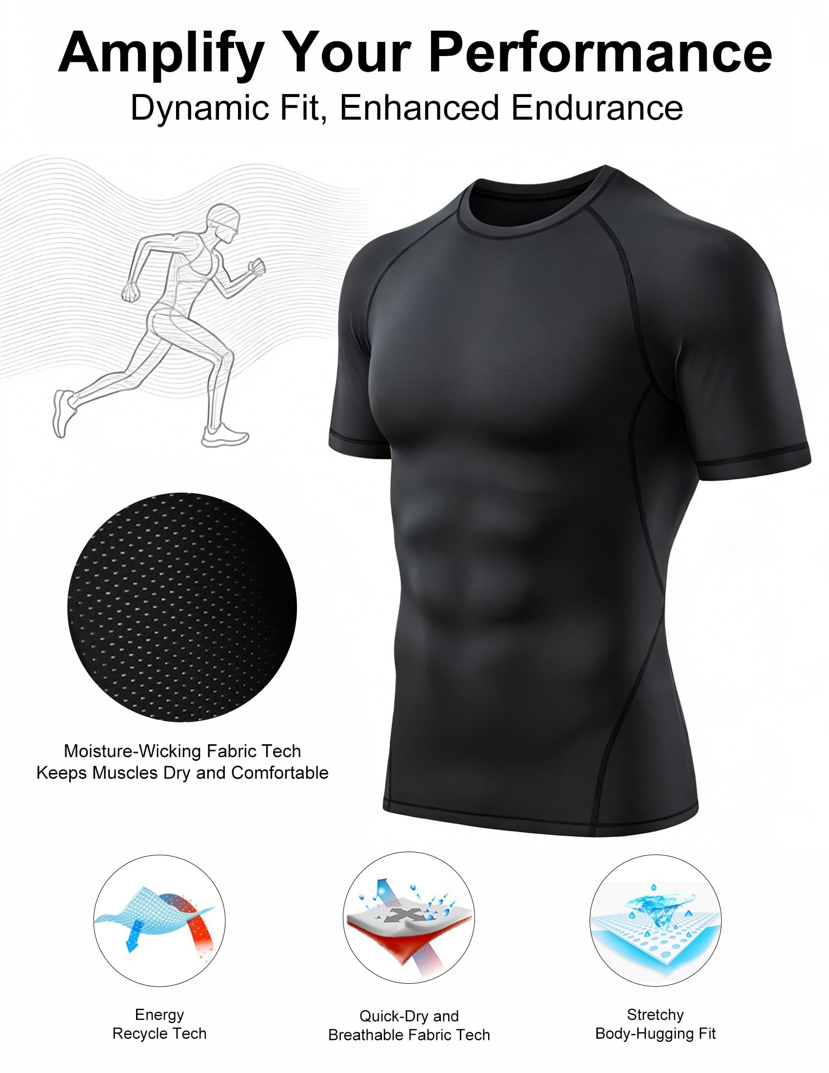 Veldtholos 4 Pack Men’s Compression Shirts Short Sleeve Workout Gym Tops