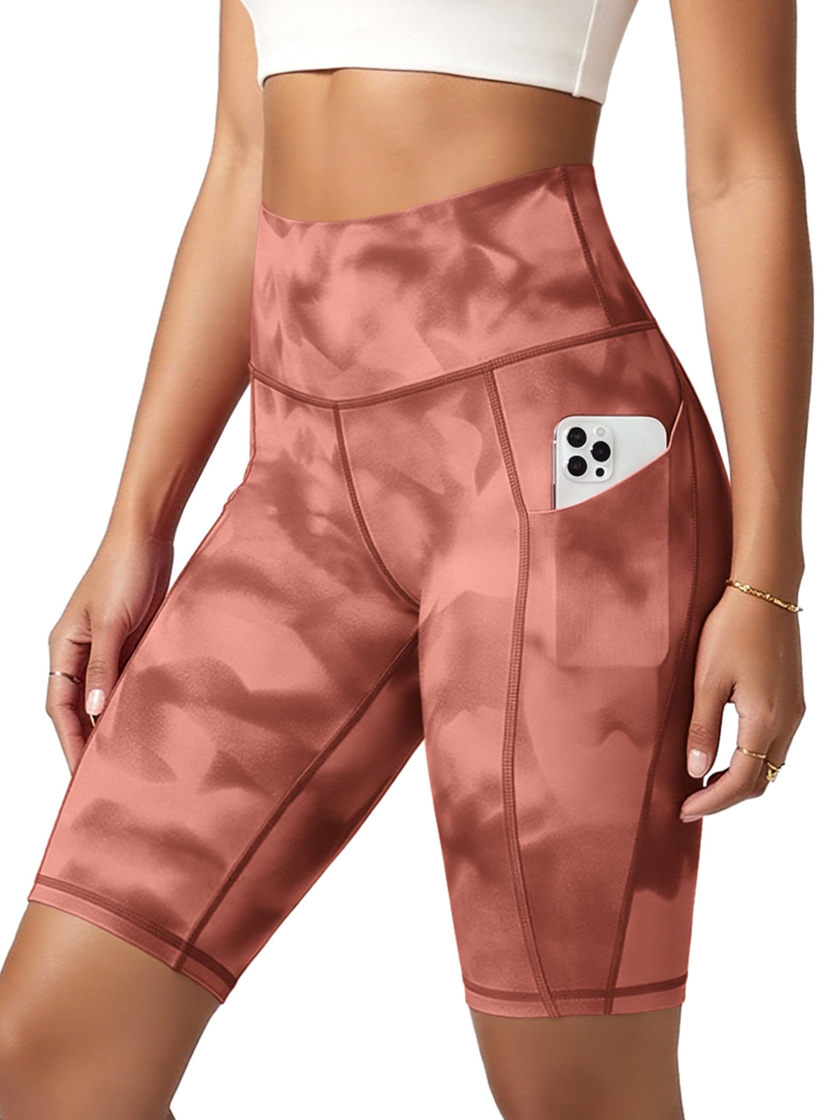 Women's High-Waist Tummy-Control Biker Shorts with Pockets