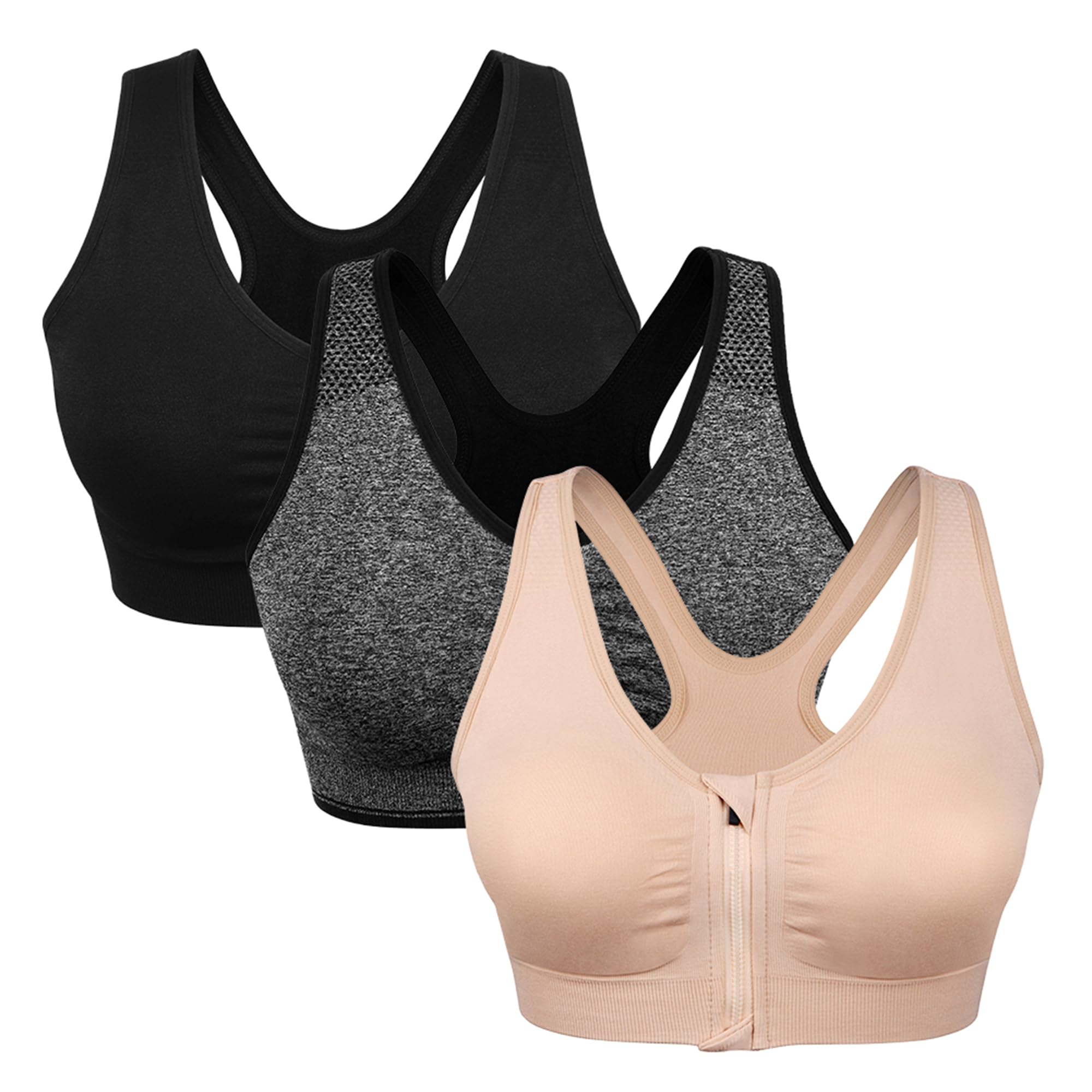 Women's Wireless Zip-Front Sports Bra for Workout Support