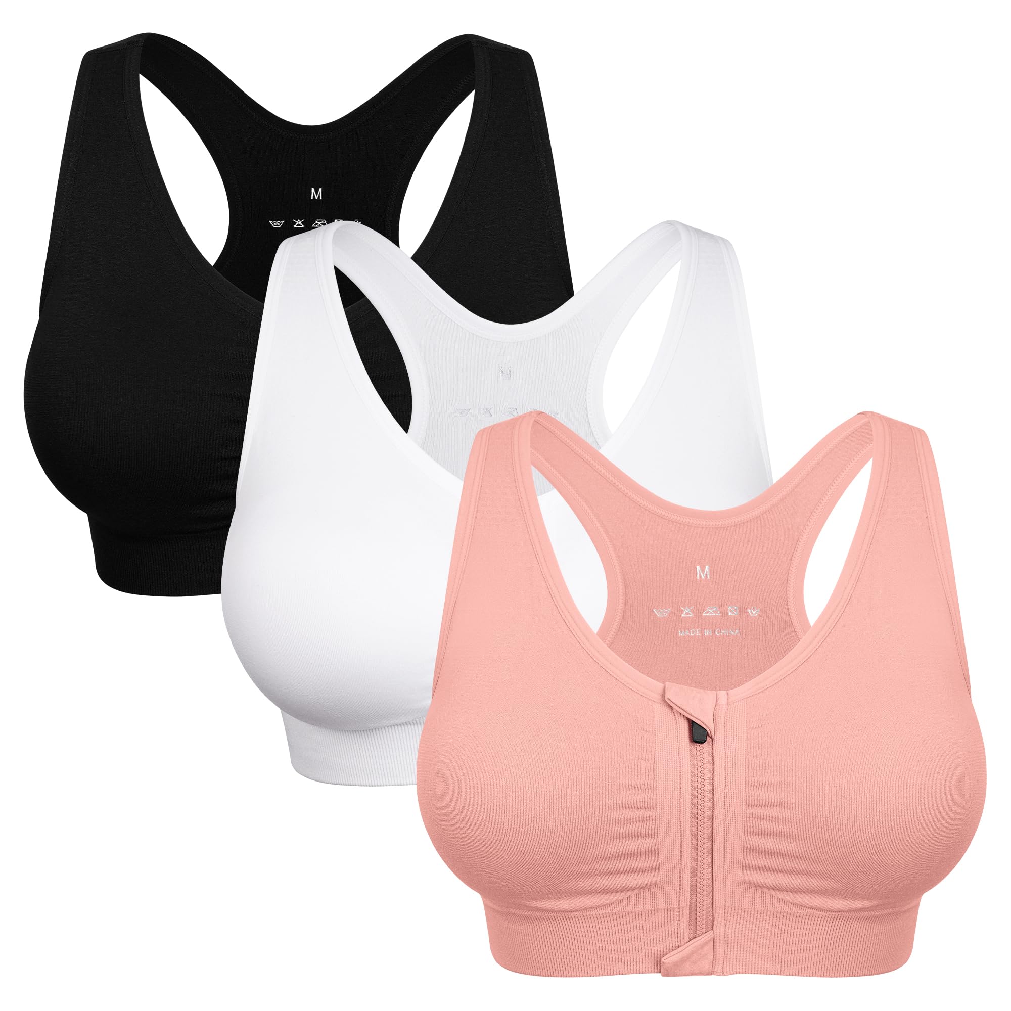 Women's Wireless Zip-Front Sports Bra for Workout Support