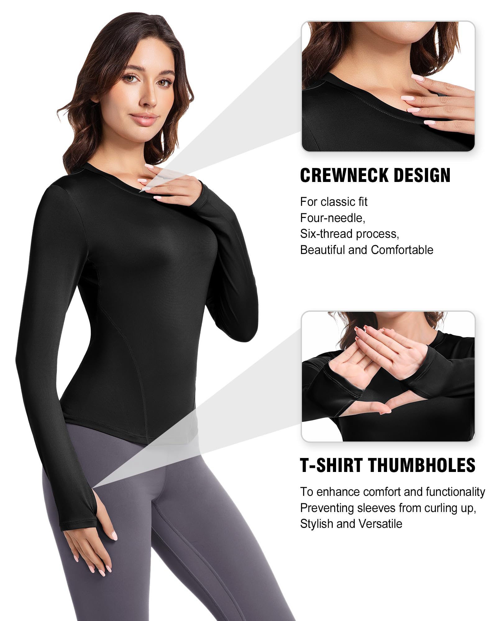 Women's Long Sleeve Compression Shirts Workout Athletic Top Underscrubs