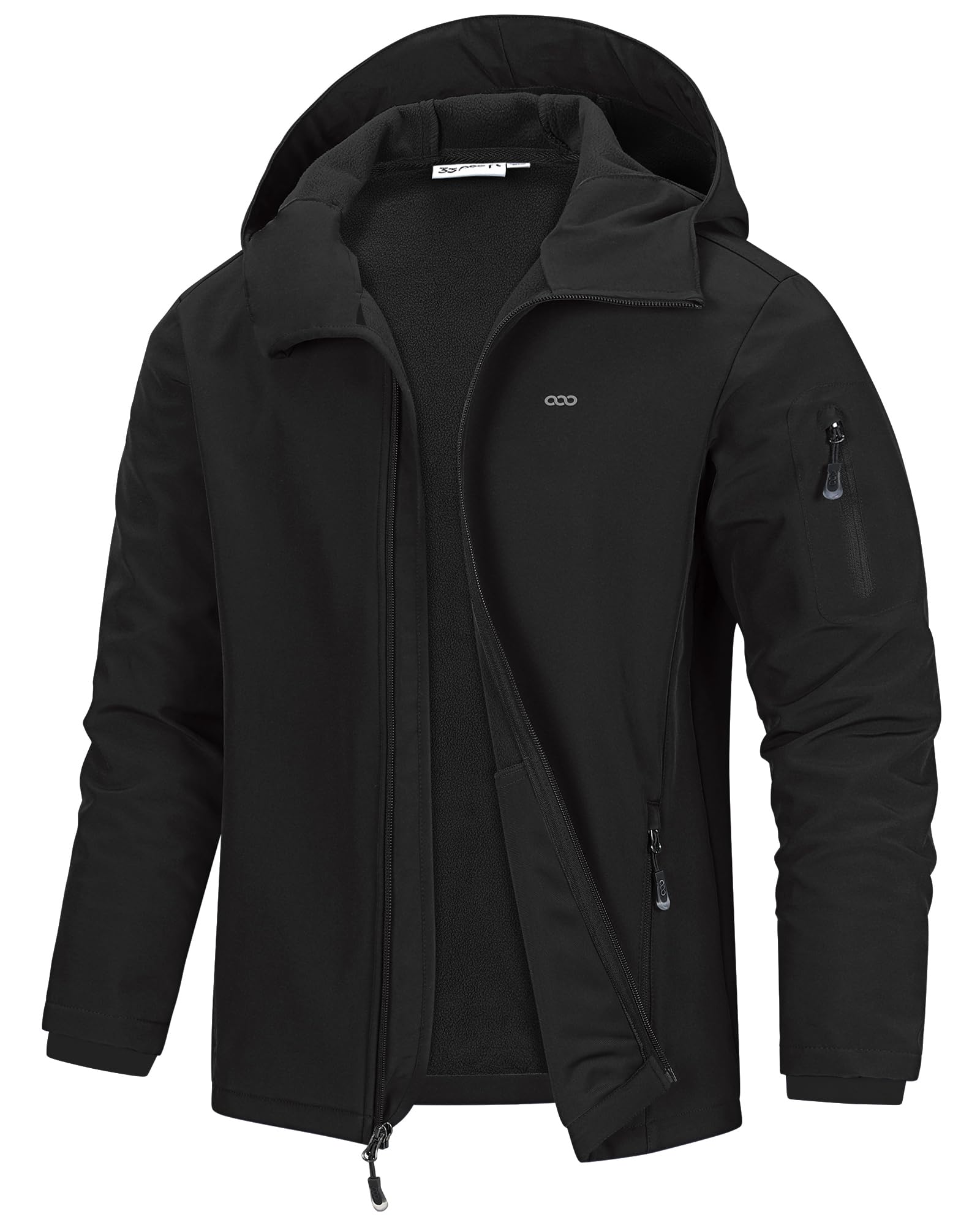 Men's Waterproof Hooded Fleece-Lined Rain Shell Jacket