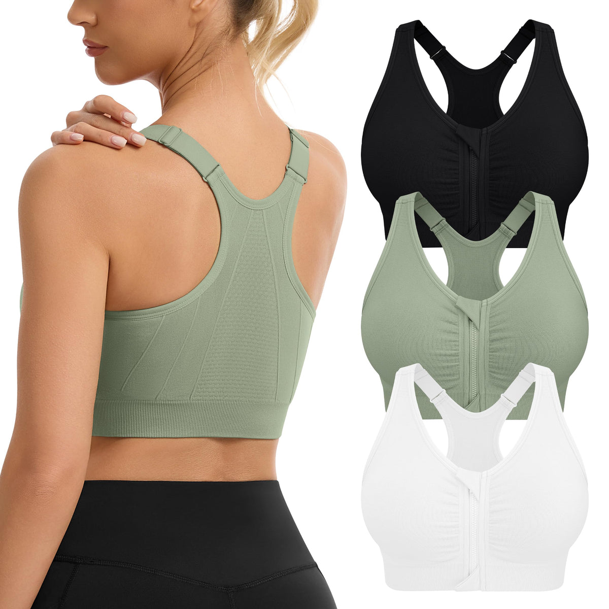 Women's Wireless Zip-Front Sports Bra for Workout Support
