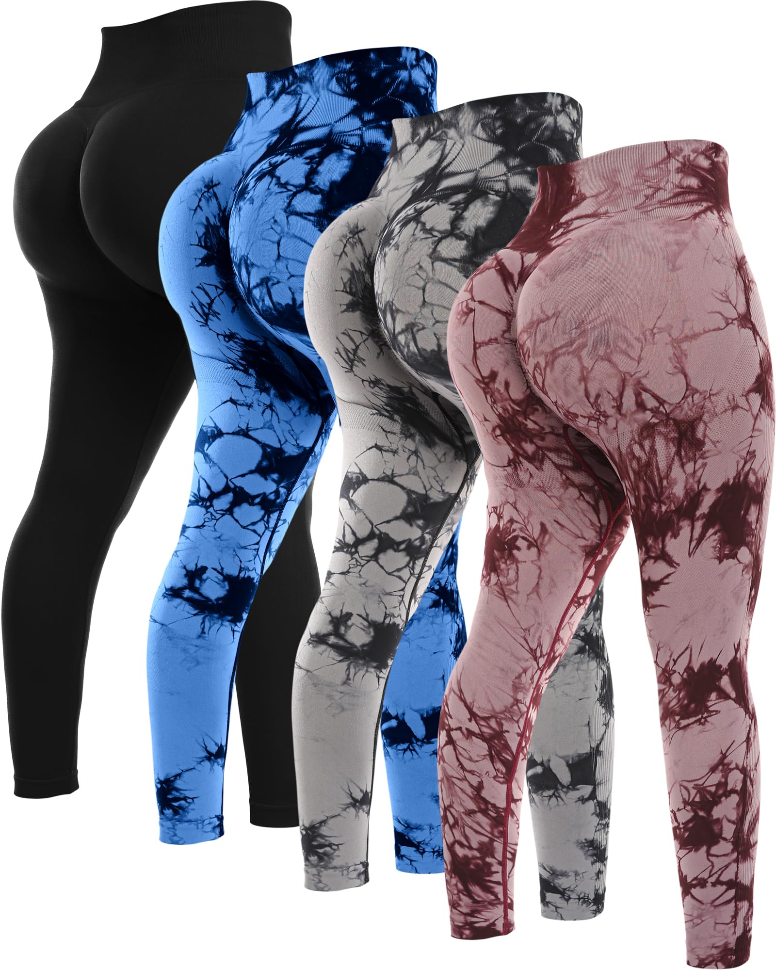 NORMOV 4 Piece Butt Lifting Workout Leggings for Women, Seamless Gym Scrunch Booty Lifting Sets
