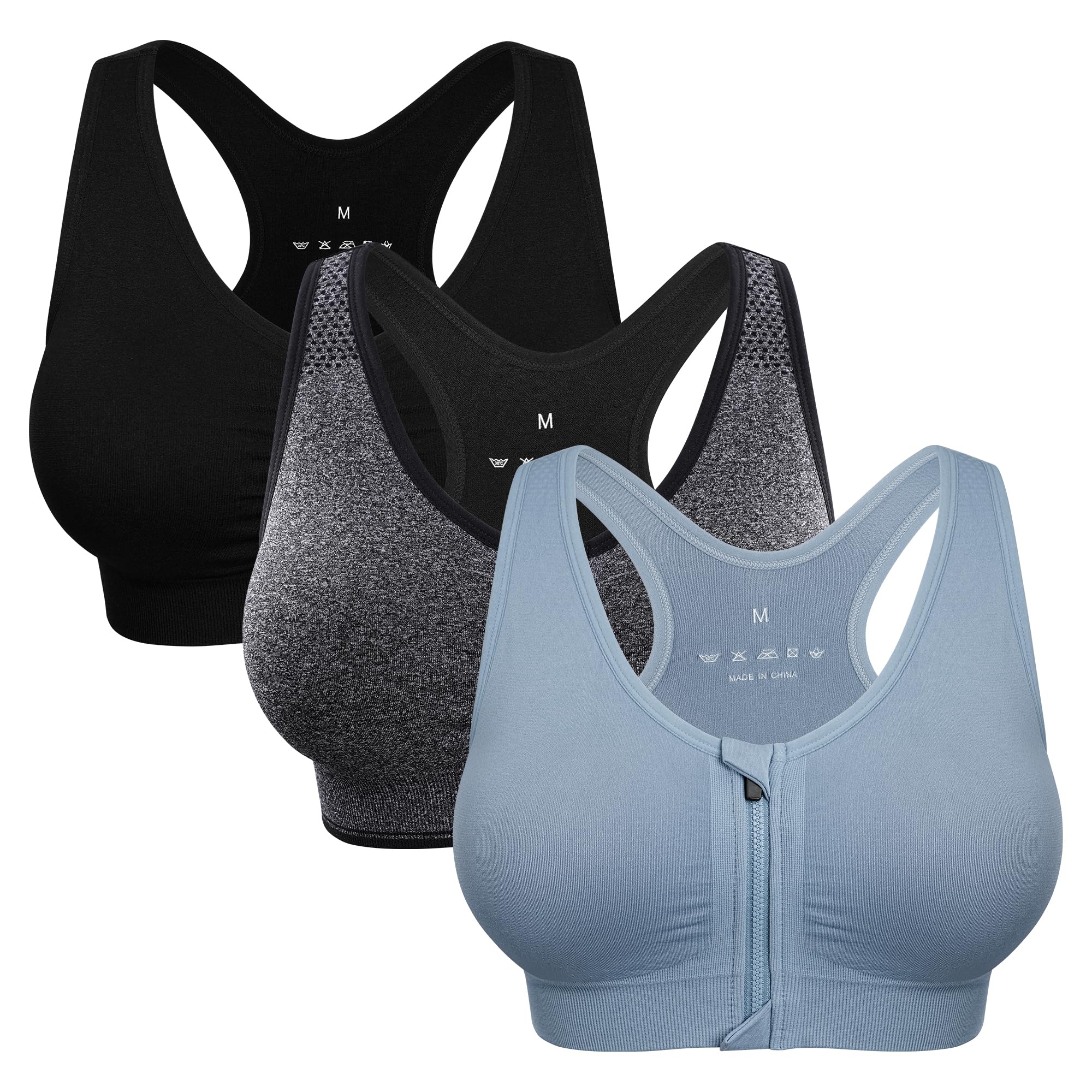 Women's Wireless Zip-Front Sports Bra for Workout Support