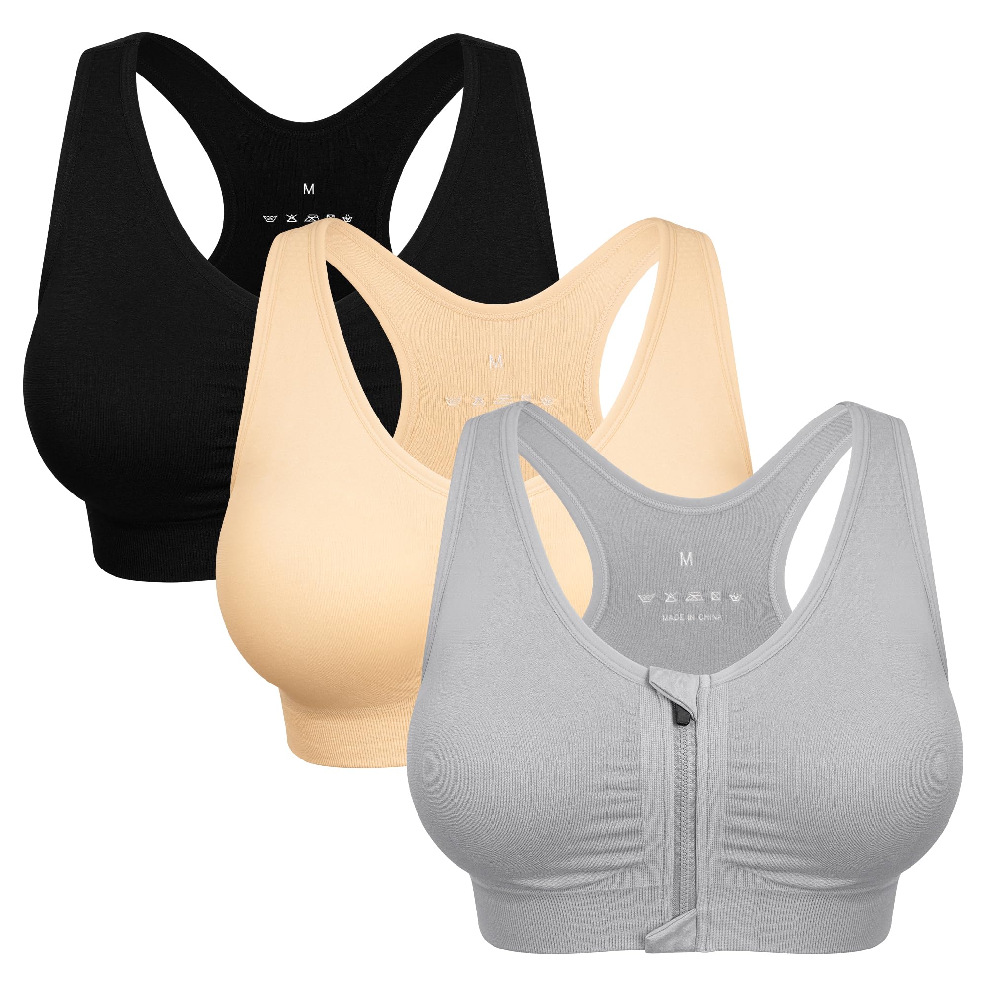 Women's Wireless Zip-Front Sports Bra for Workout Support