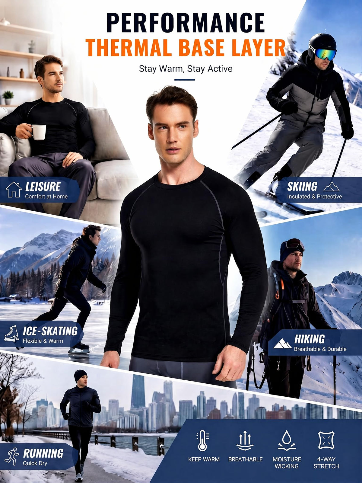 Men's Multi-Pack Fleece-Lined Thermal Compression Shirts