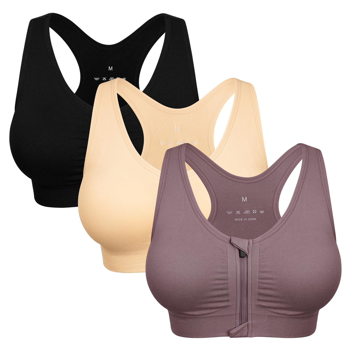 Women's Wireless Zip-Front Sports Bra for Workout Support