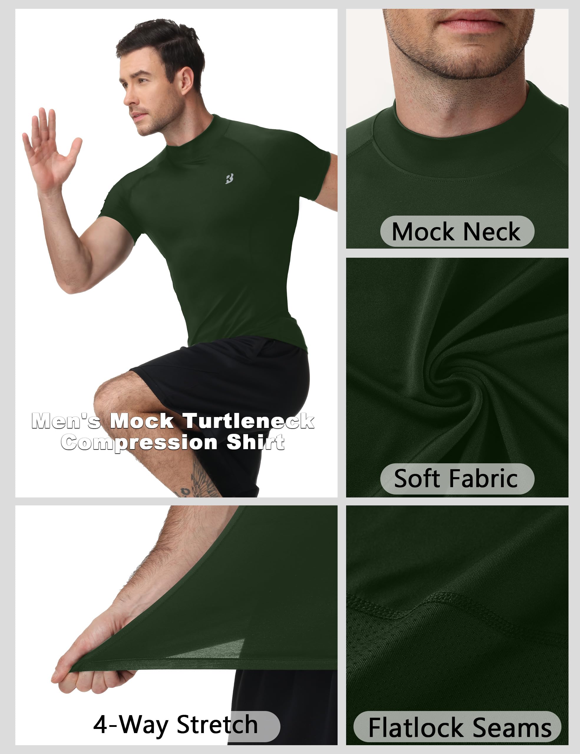 Men's Mock-Neck Short-Sleeve Compression Shirt