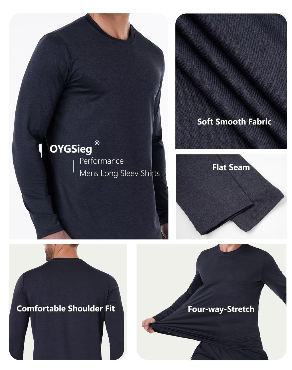 OYGSieg 6/7 Pack Men's Quick Dry Long Sleeve UPF50+ Sun Shirts
