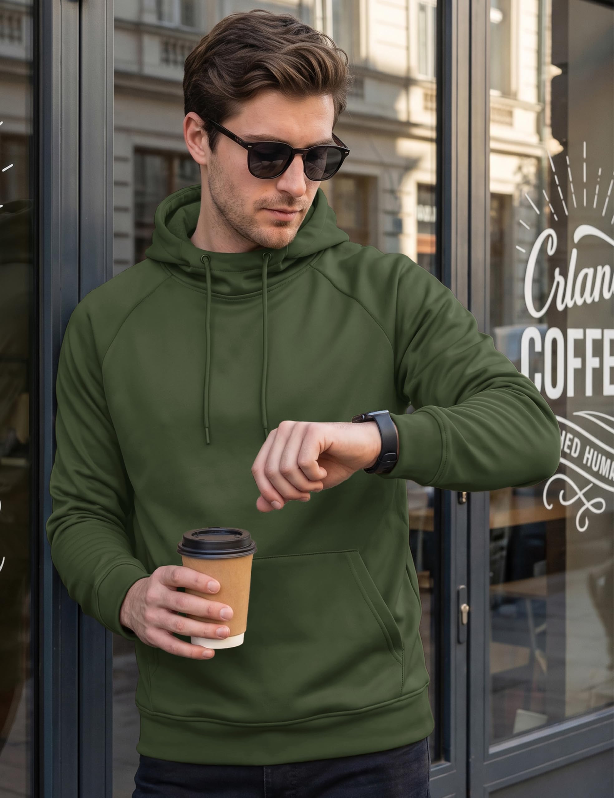 Men's Fleece-Lined Pullover Hoodie with Kangaroo Pocket