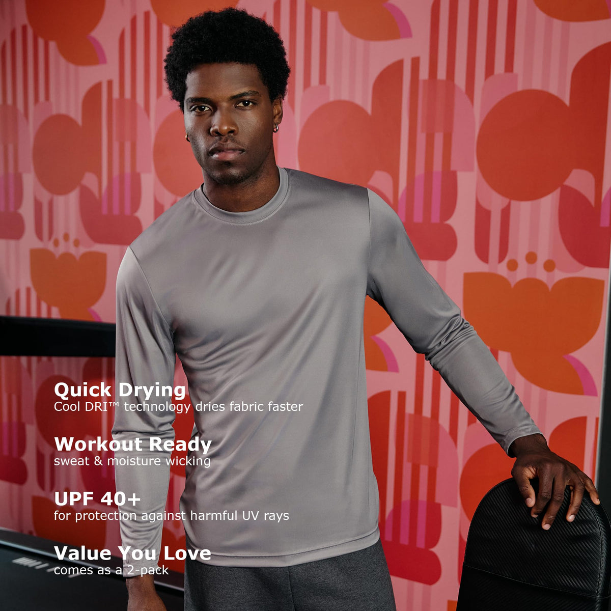 Hanes Sport Men's Long-Sleeve T-Shirt Pack, Cool DRI Moisture-Wicking Performance T-Shirts, Performance Tee, 2-Pack