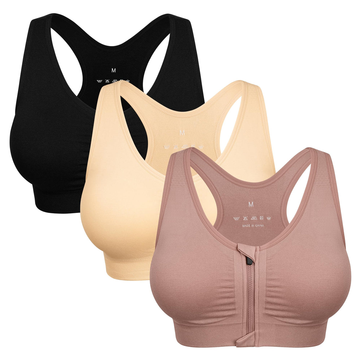 Women's Wireless Zip-Front Sports Bra for Workout Support