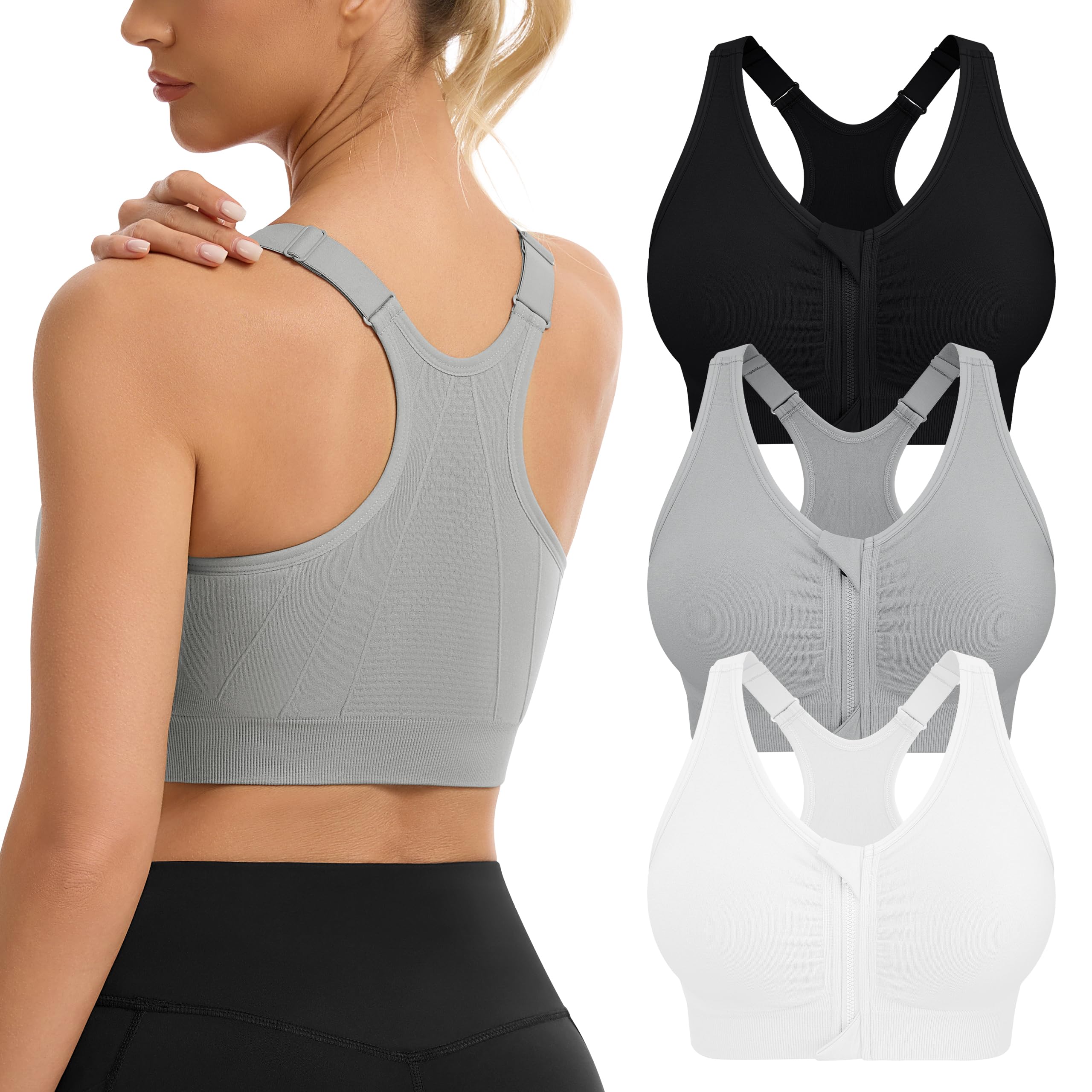 Women's Wireless Zip-Front Sports Bra for Workout Support