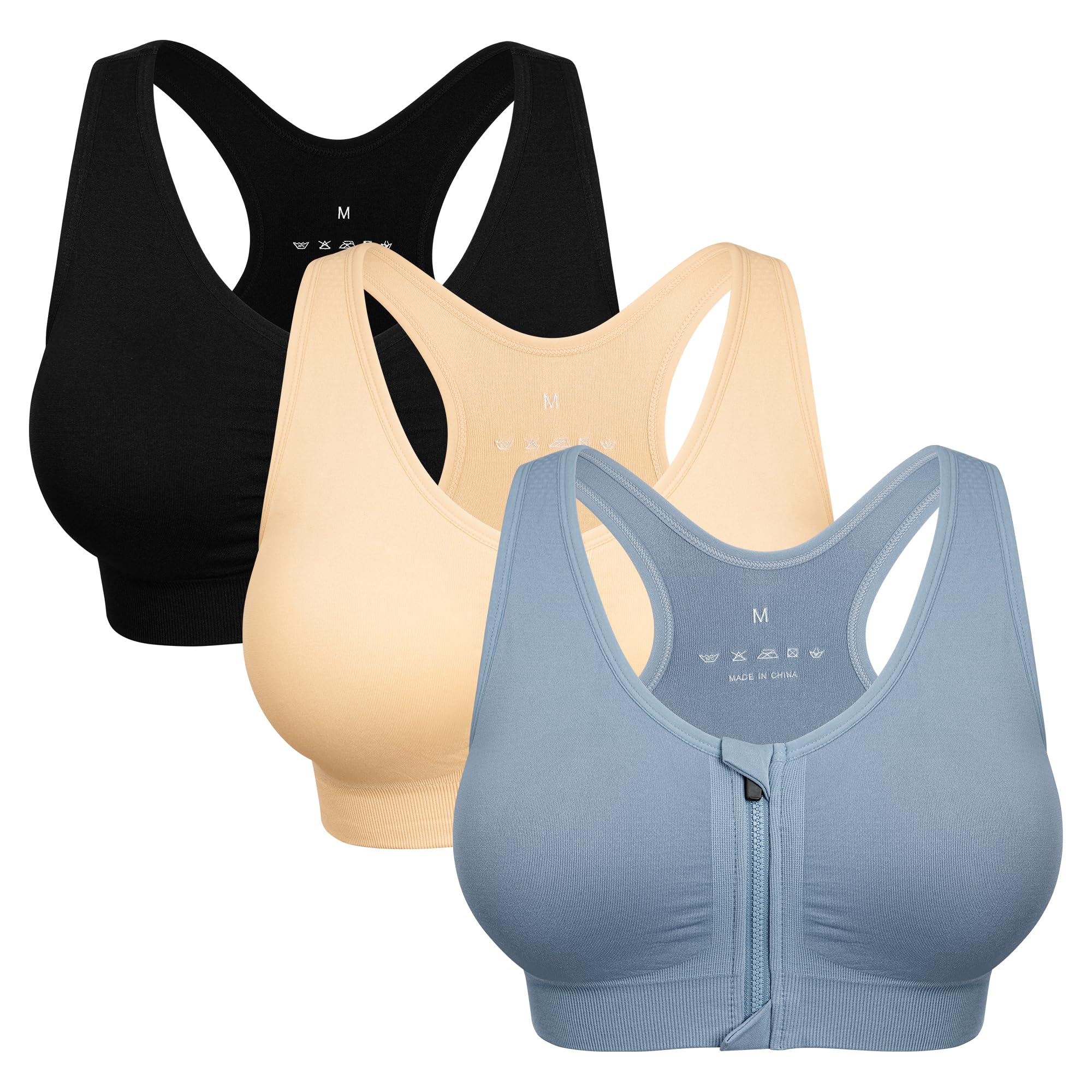 Women's Wireless Zip-Front Sports Bra for Workout Support