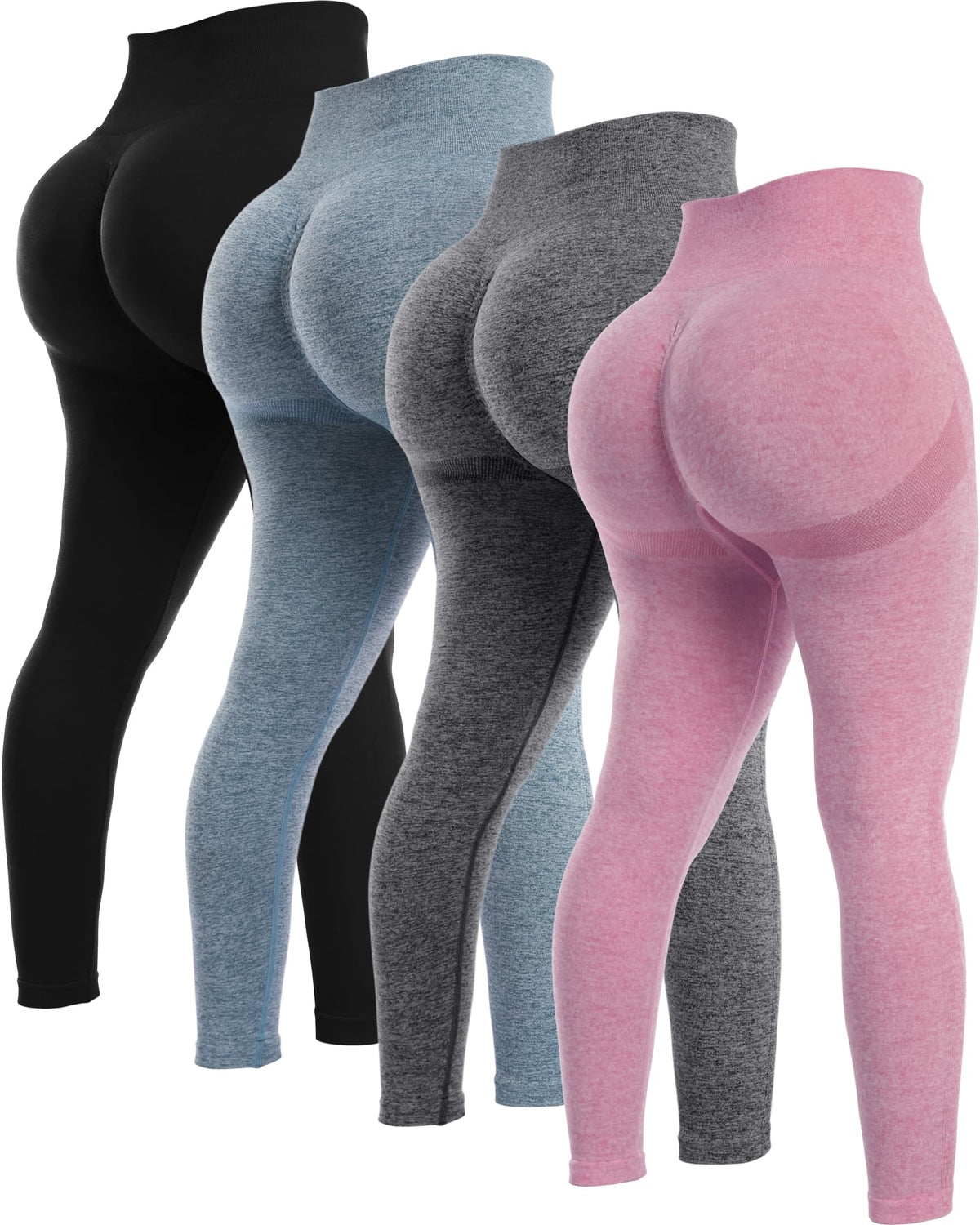 NORMOV 4 Piece Butt Lifting Workout Leggings for Women, Seamless Gym Scrunch Booty Lifting Sets