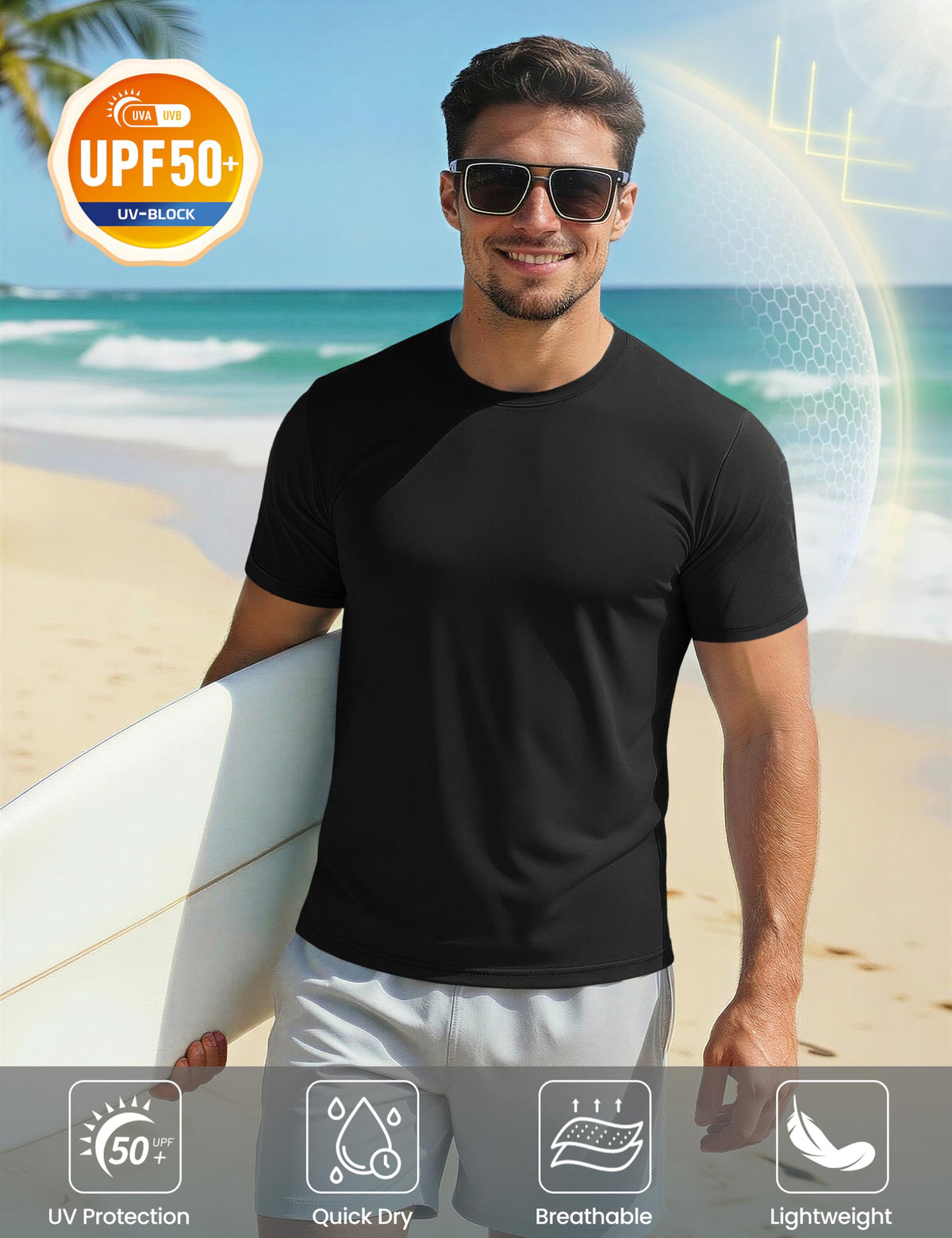 MAGCOMSEN Men's Short Sleeve UPF 50+ T-Shirt Quick Dry Workout Athletic Running Swim Tops Tee Rash Guard Performance Shirts