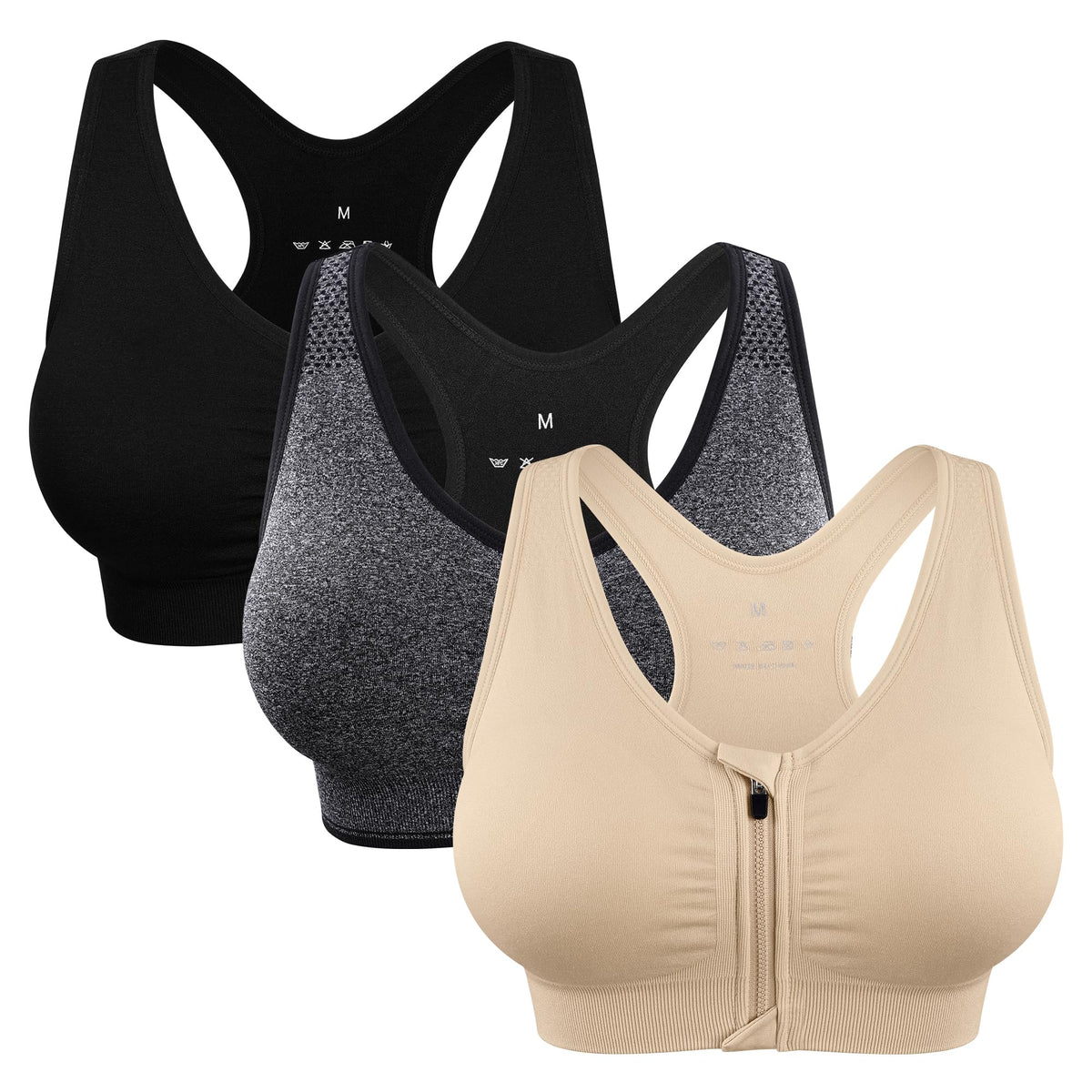 Women's Wireless Zip-Front Sports Bra for Workout Support
