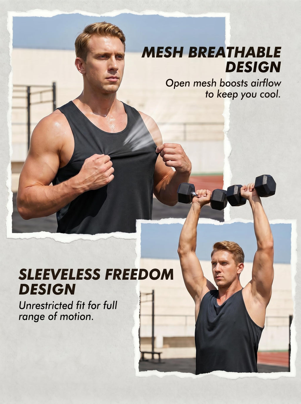 Veldtholos 4 Pack Men’s Workout Tank Tops Mesh Sleeveless Muscle Gym Shirts
