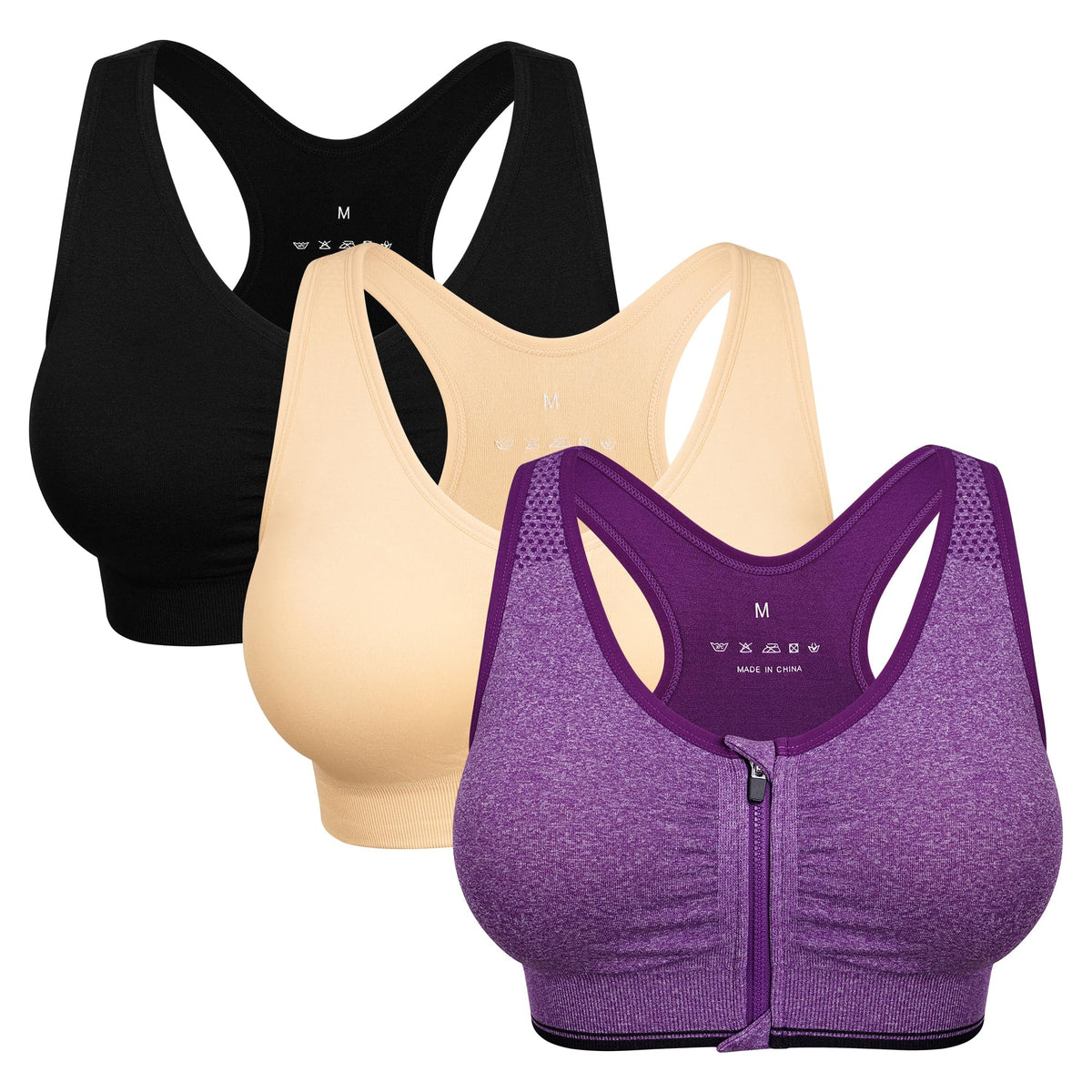 Women's Wireless Zip-Front Sports Bra for Workout Support