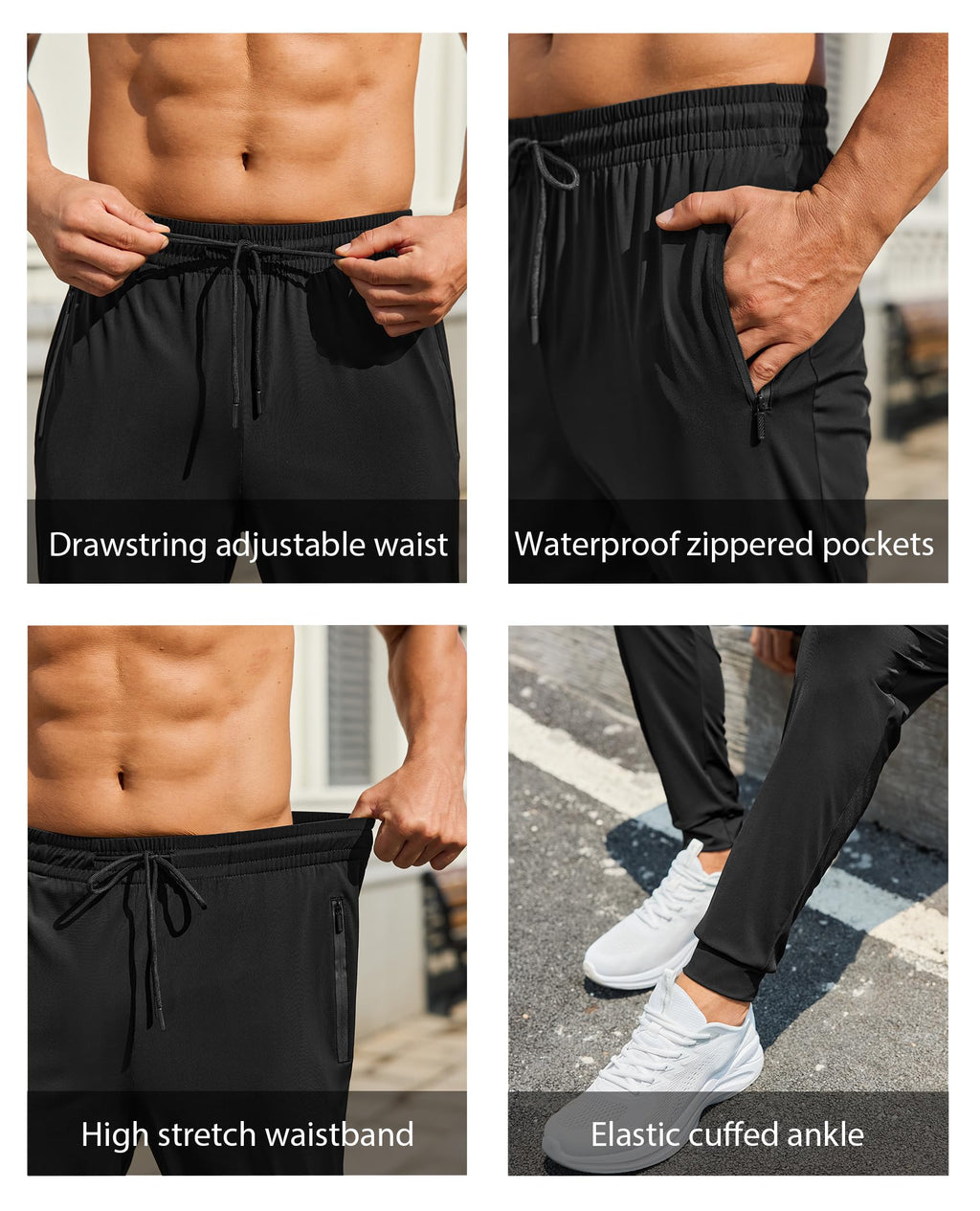 Men's Lightweight Athletic Sweatpants with Zipper Pockets