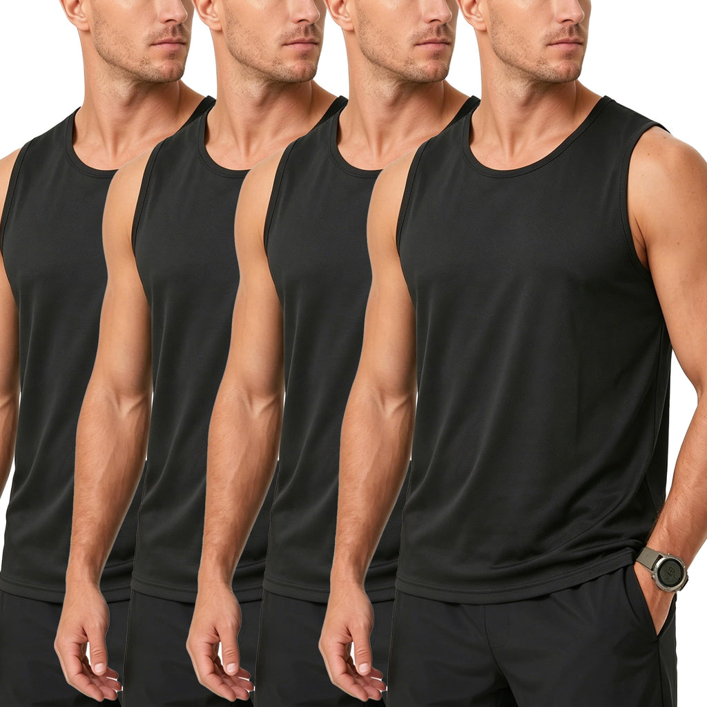 Veldtholos 4 Pack Men’s Workout Tank Tops Mesh Sleeveless Muscle Gym Shirts