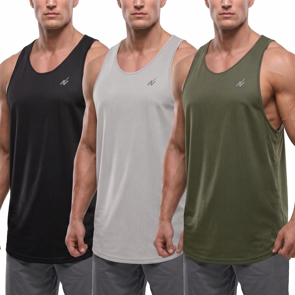 3 Pack Breathable Mesh Mens Tank Top Y-Back Workout Muscle Shirts for Gym