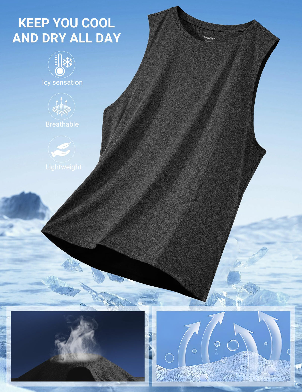 COOFANDY Mens Dry Fit Workout Tank Top Sleeveless Gym Muscle Shirt UPF 50+ Summer Running Athletic Tshirts