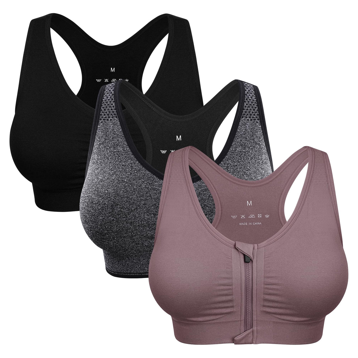 Women's Wireless Zip-Front Sports Bra for Workout Support