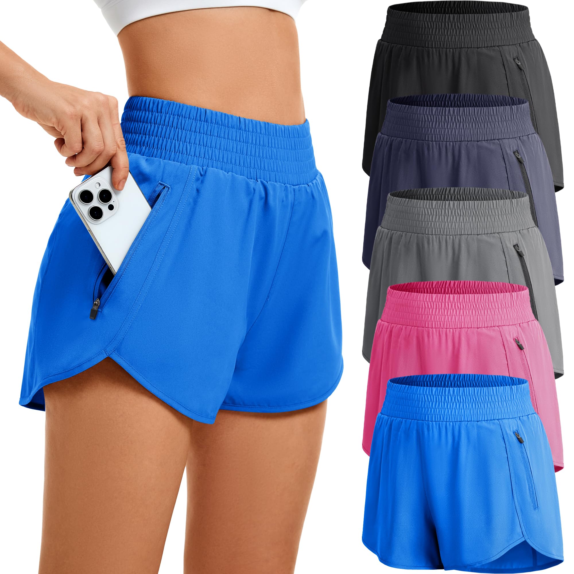 CE' CERDR 5 Pack Women's Athletic Workout Short High Waisted Running Shorts
