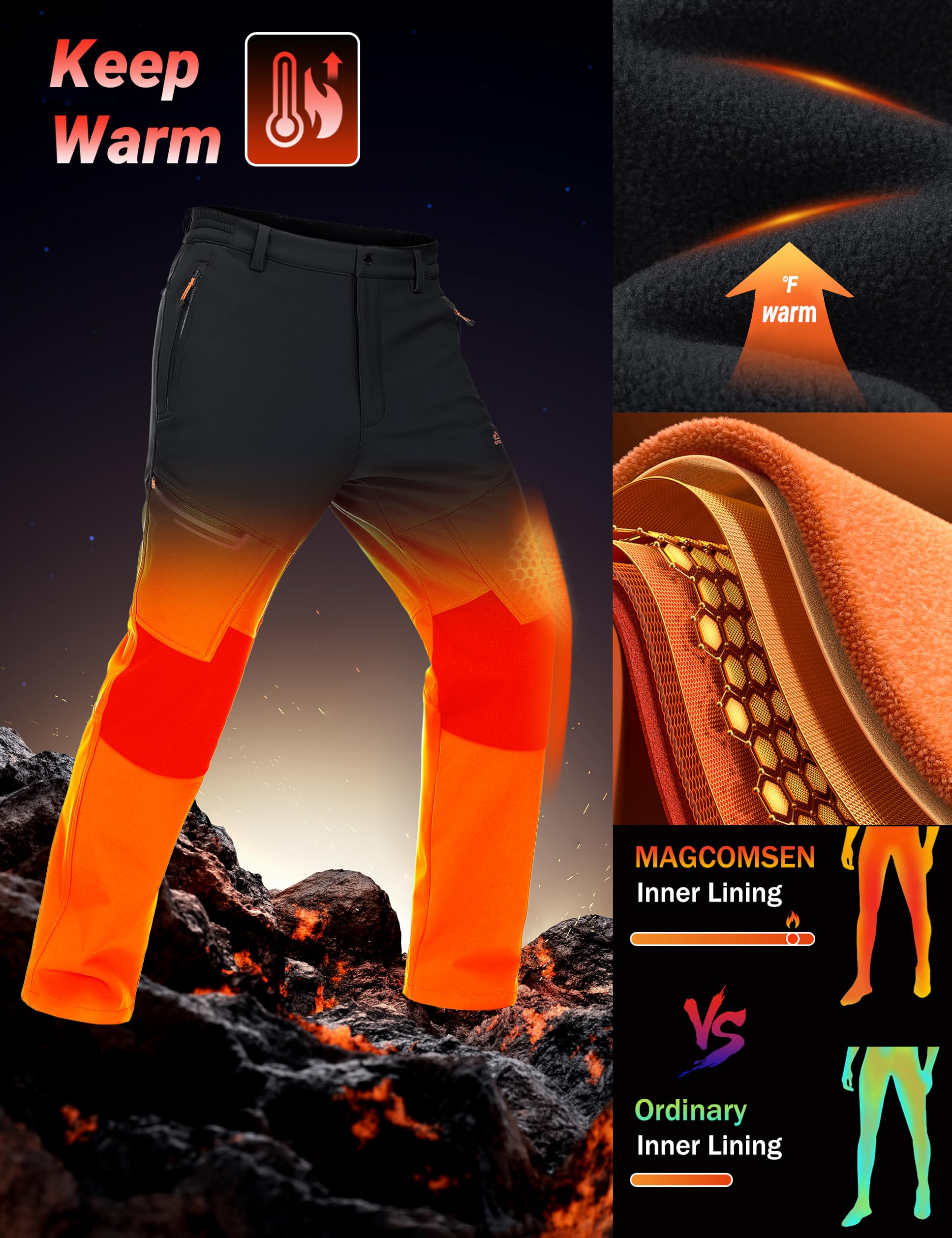 Men's Insulated Fleece-Lined Water-Resistant Hiking Pants