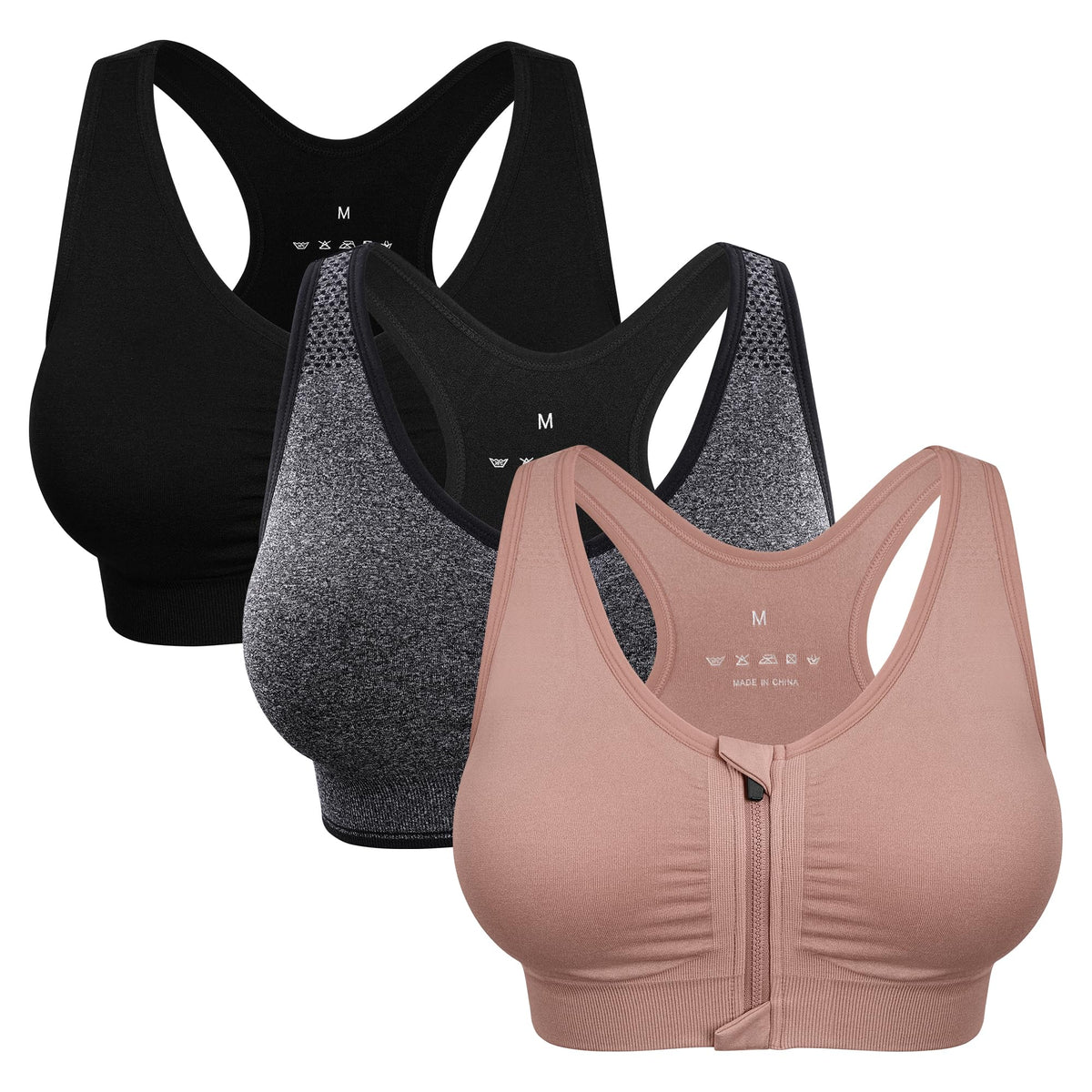 Women's Wireless Zip-Front Sports Bra for Workout Support