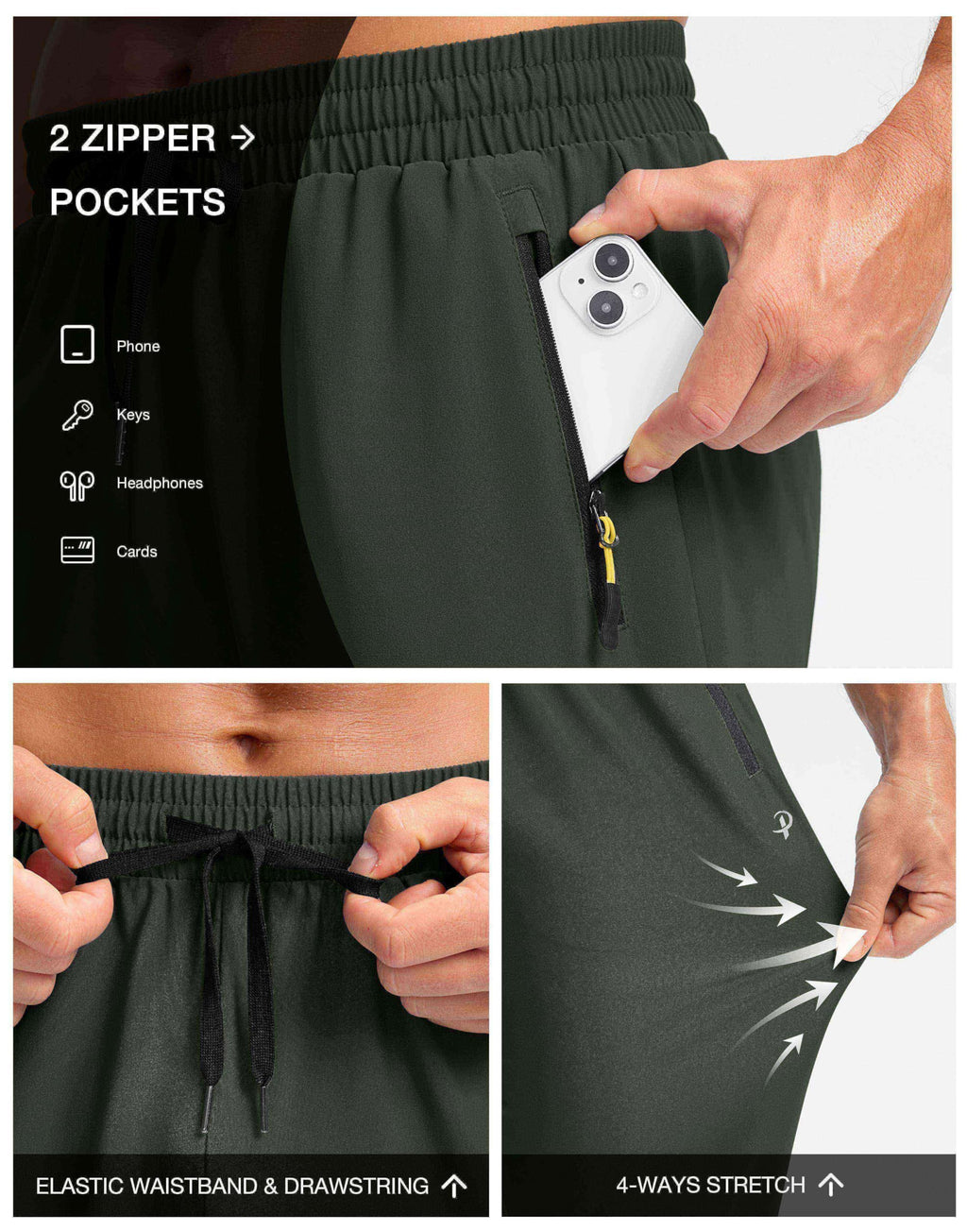 Men's Lightweight Quick-Dry Hiking Pants with Zipper Pockets