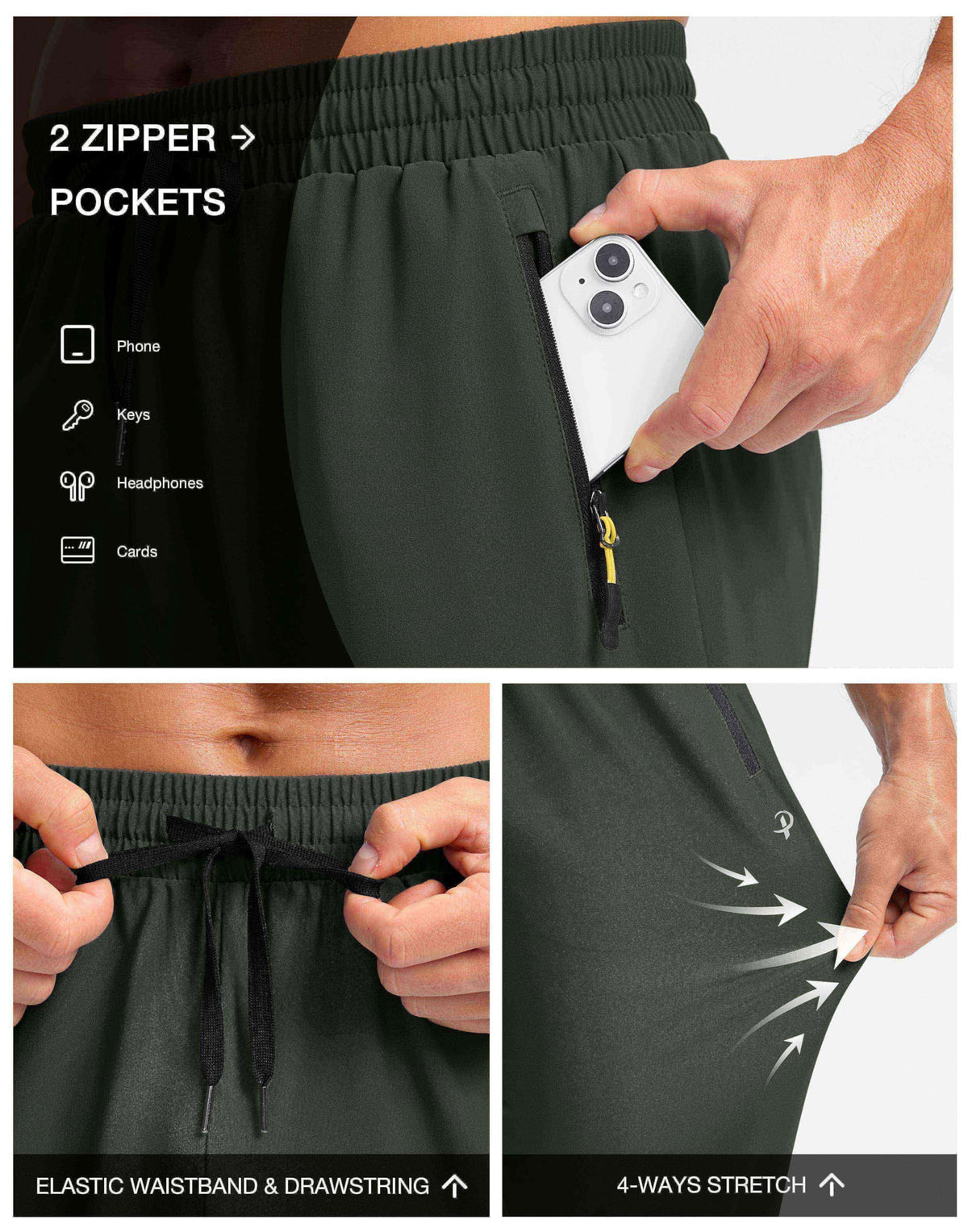 Men's Lightweight Quick-Dry Hiking Pants with Zipper Pockets